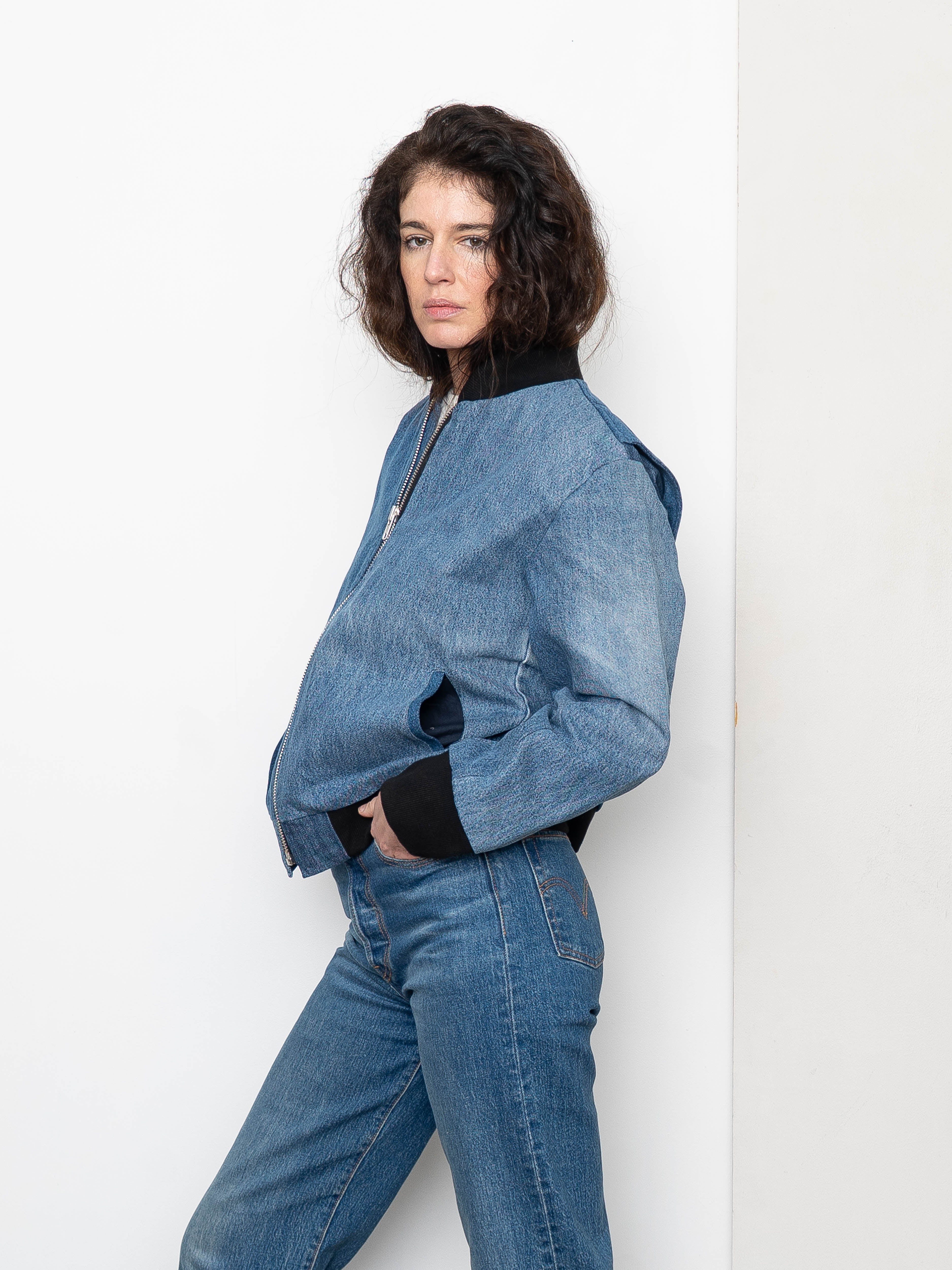 The Veda Denim Bomber Jacket - Medium