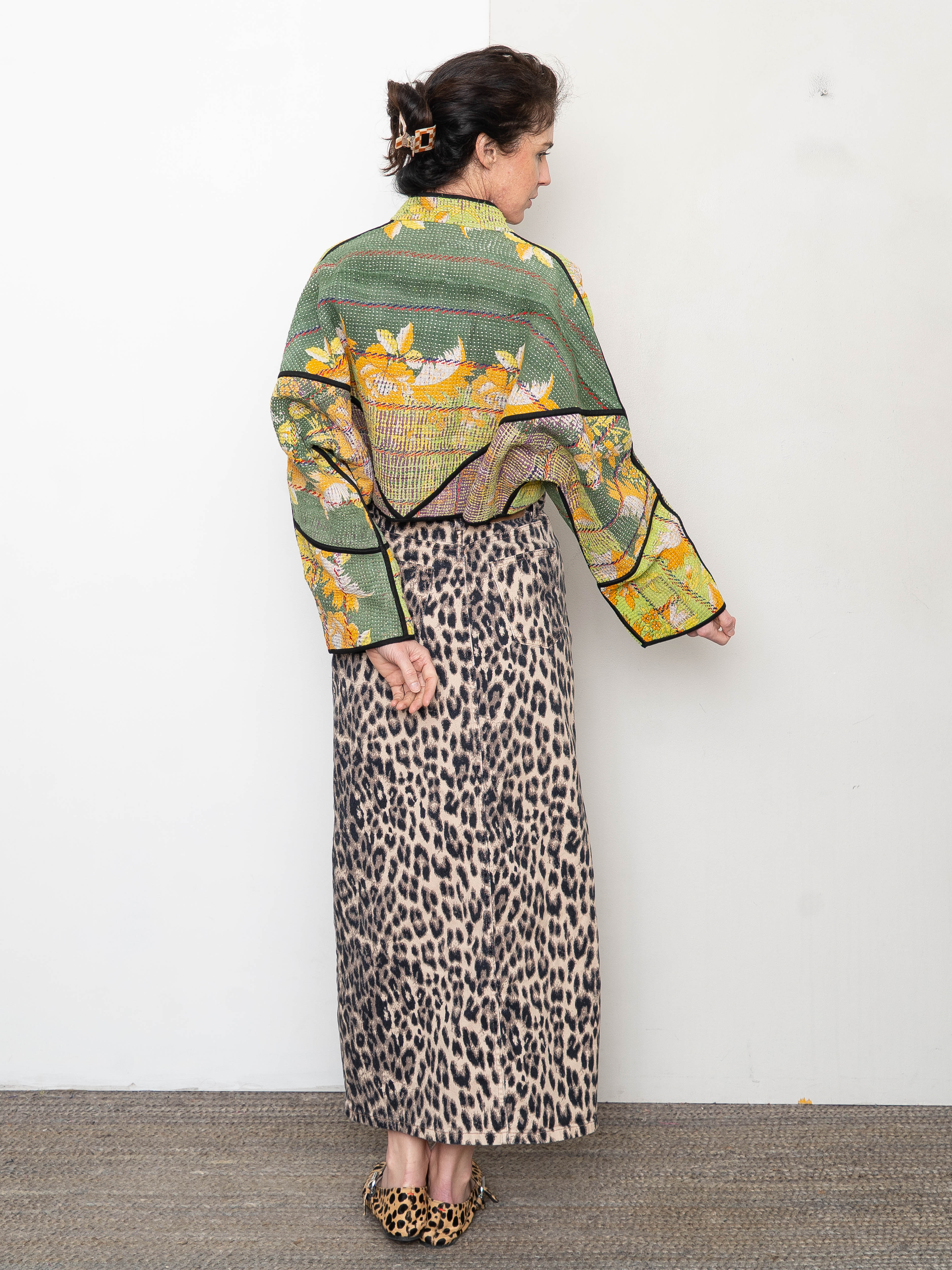 The Kaira Cropped Quilted Patchwork Kantha Jacket