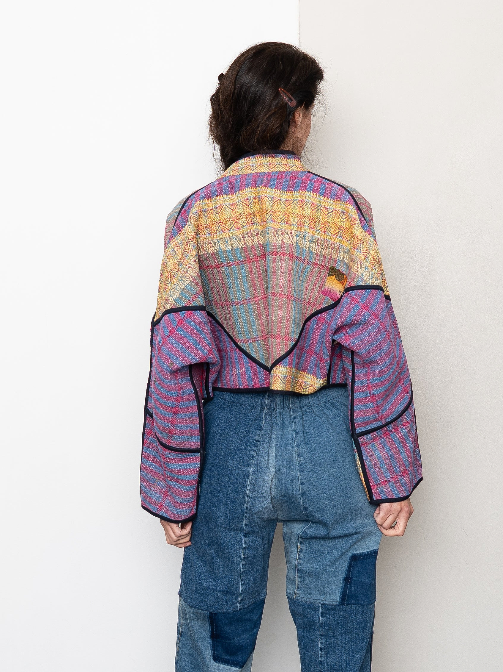 The Kaira Cropped Quilted Patchwork Kantha Jacket