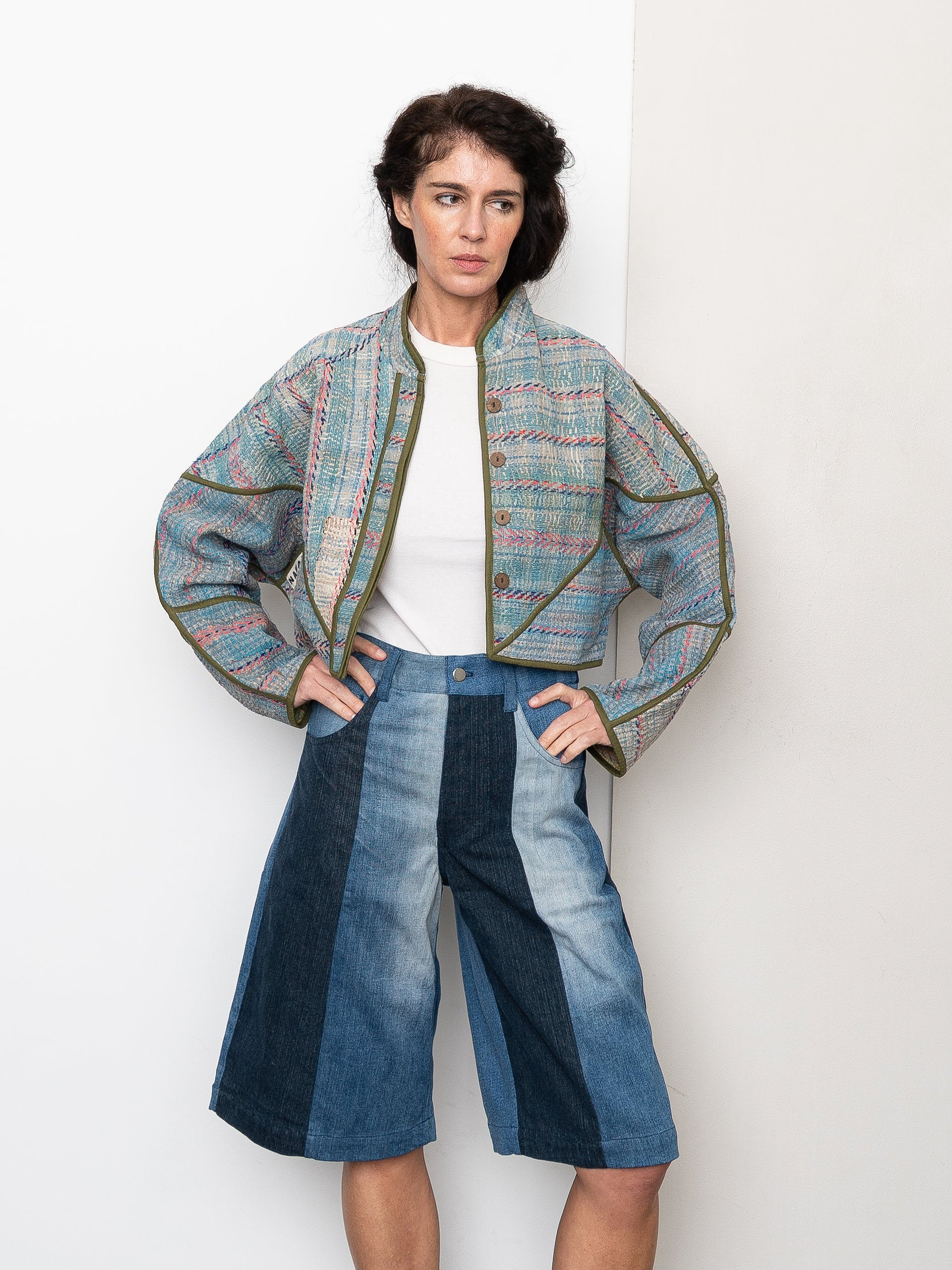 The Kaira Cropped Quilted Patchwork Kantha Jacket