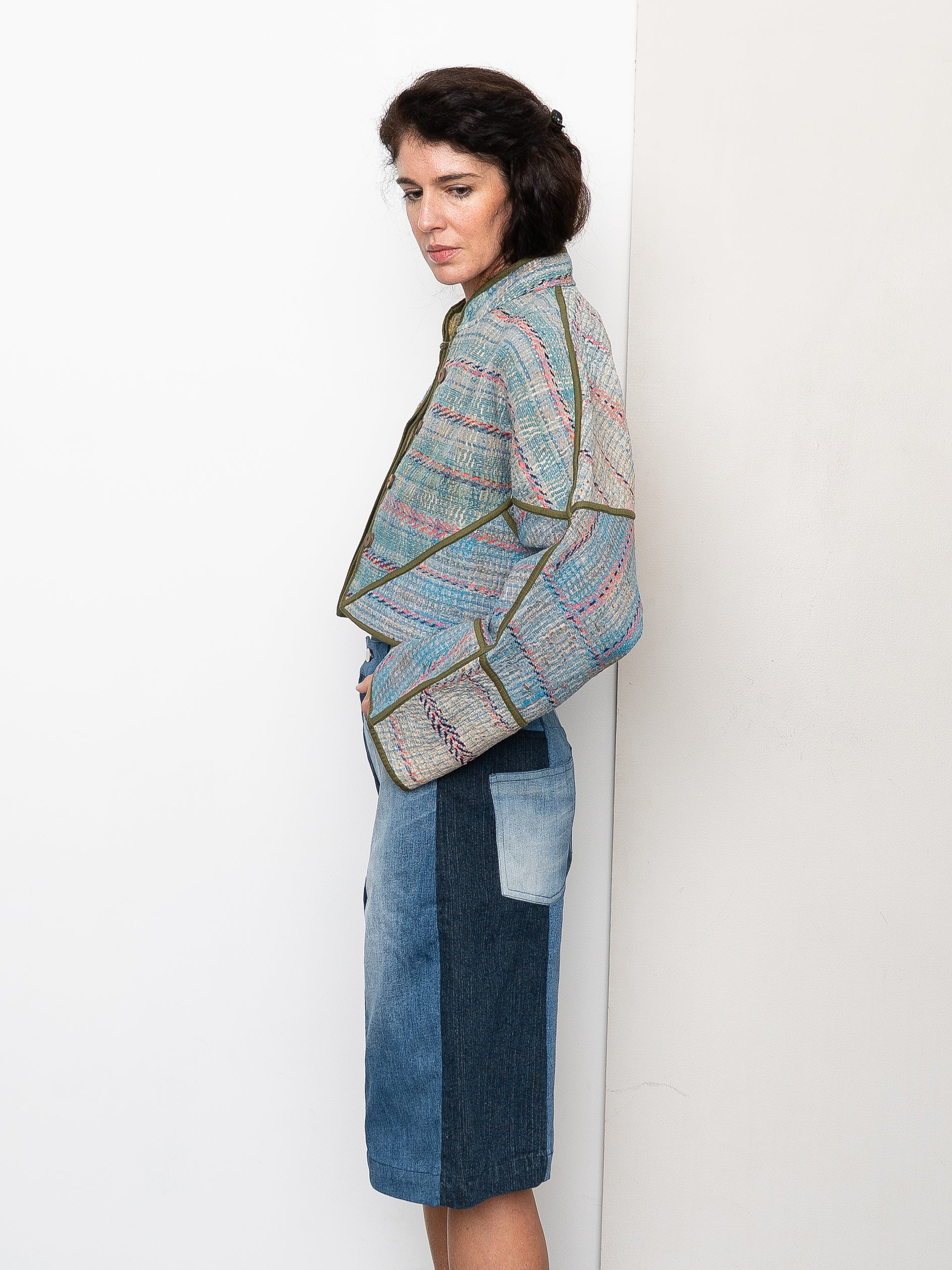The Kaira Cropped Quilted Patchwork Kantha Jacket