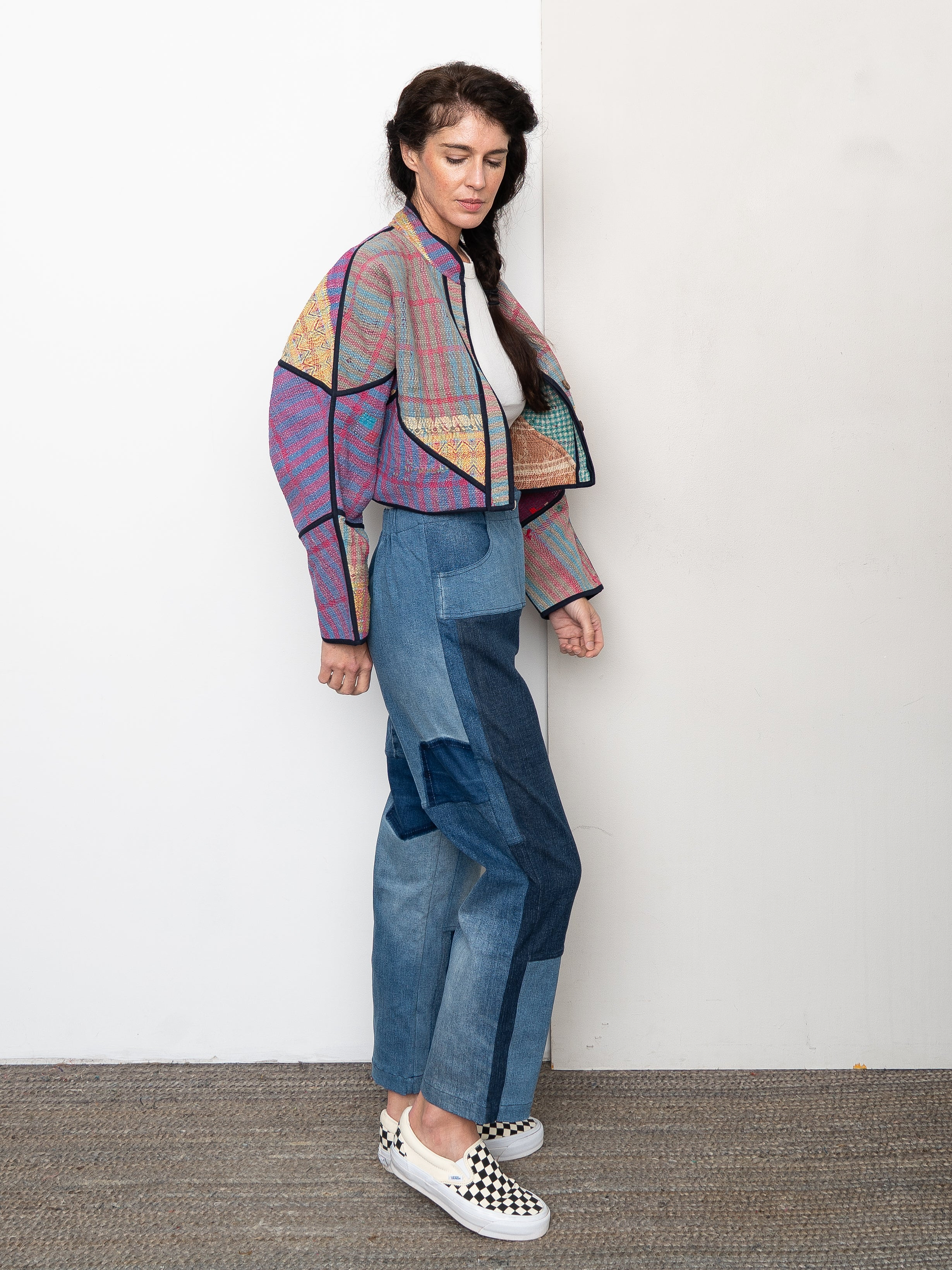 The Kaira Cropped Quilted Patchwork Kantha Jacket
