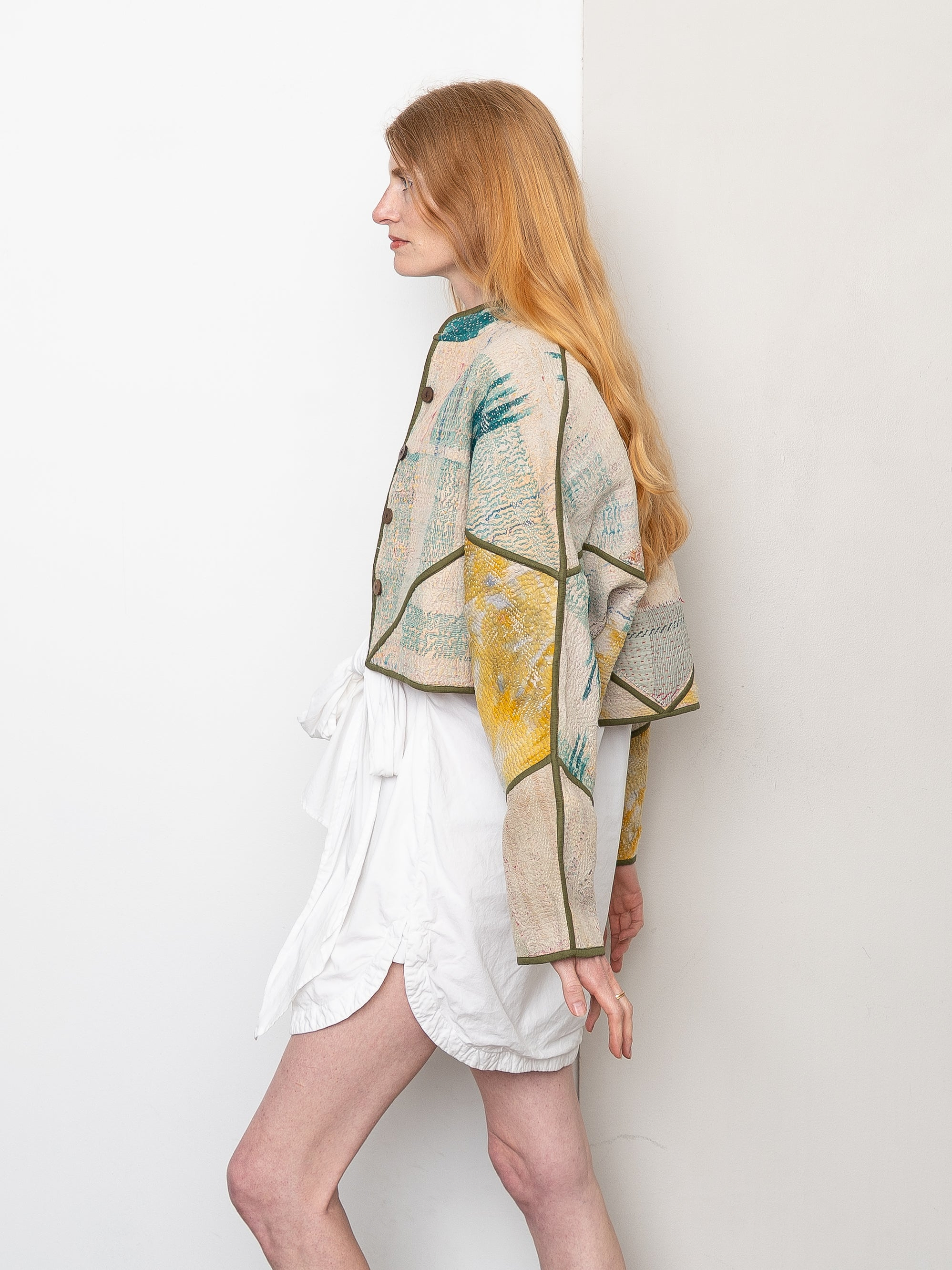 The Kaira Cropped Quilted Patchwork Kantha Jacket