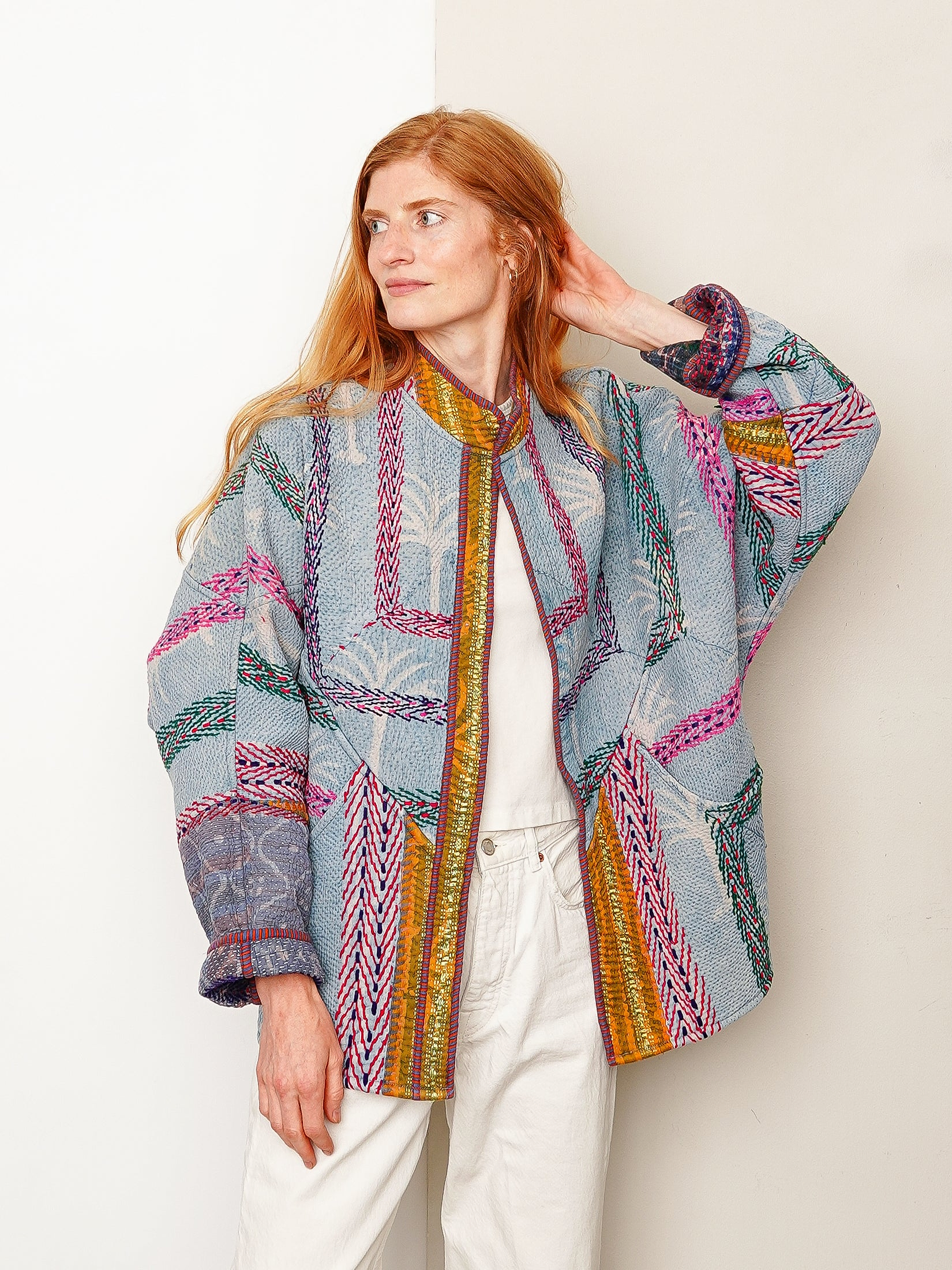The Ishani Quilted Indigo Kantha Jacket