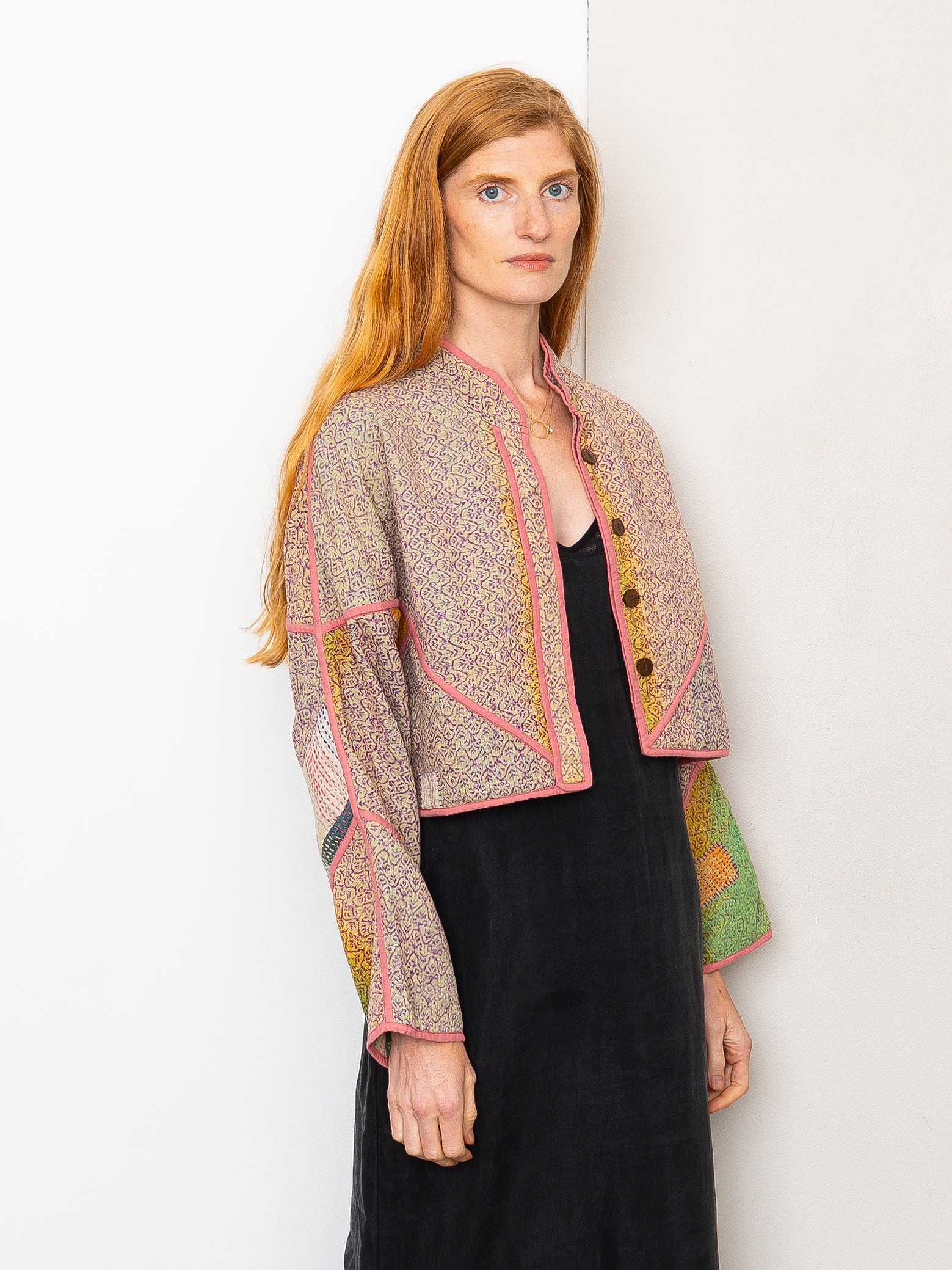 The Kaira Cropped Quilted Patchwork Kantha Jacket