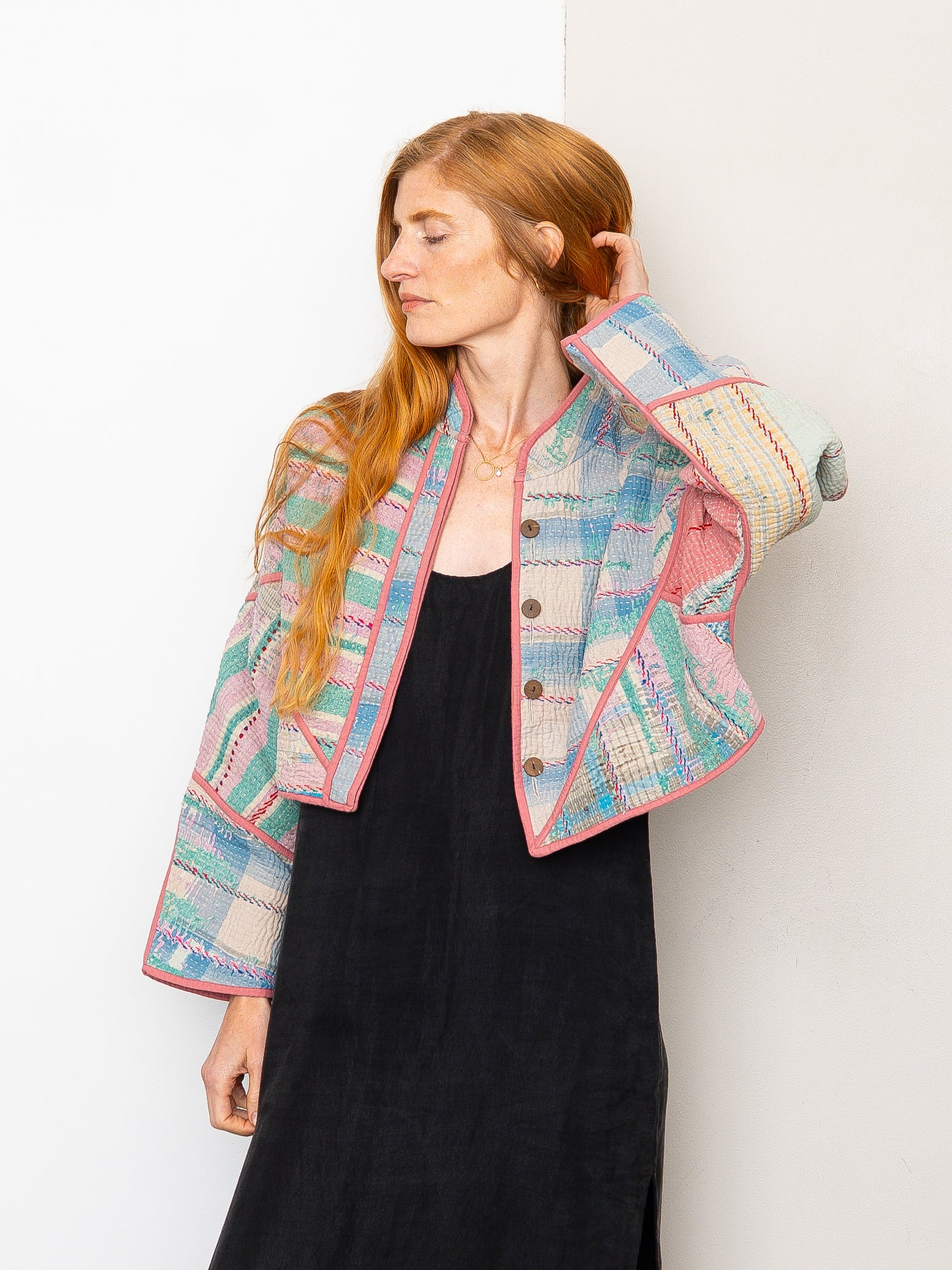 The Kaira Cropped Quilted Patchwork Kantha Jacket