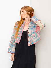 The Kaira Cropped Quilted Patchwork Kantha Jacket