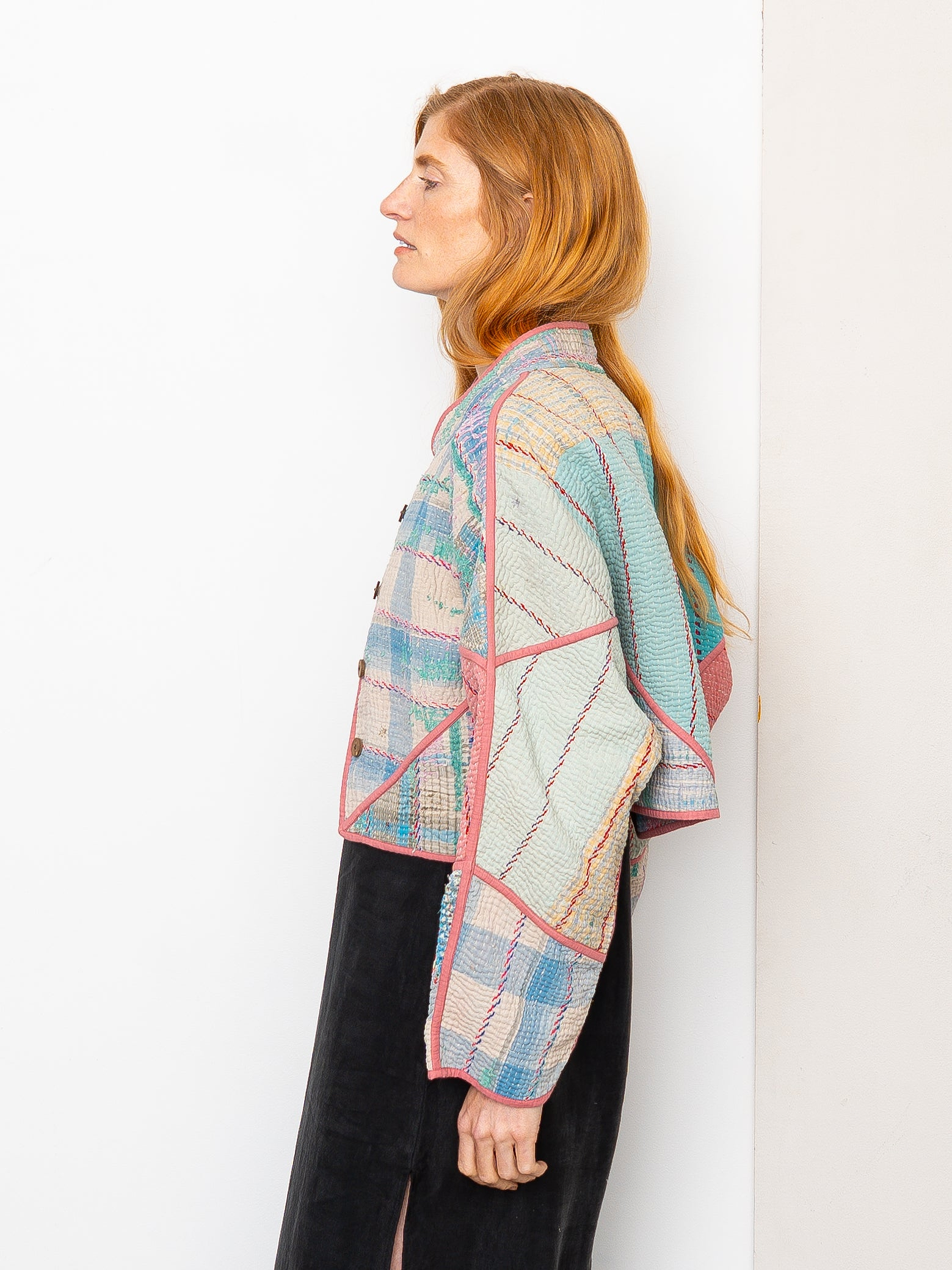 The Kaira Cropped Quilted Patchwork Kantha Jacket