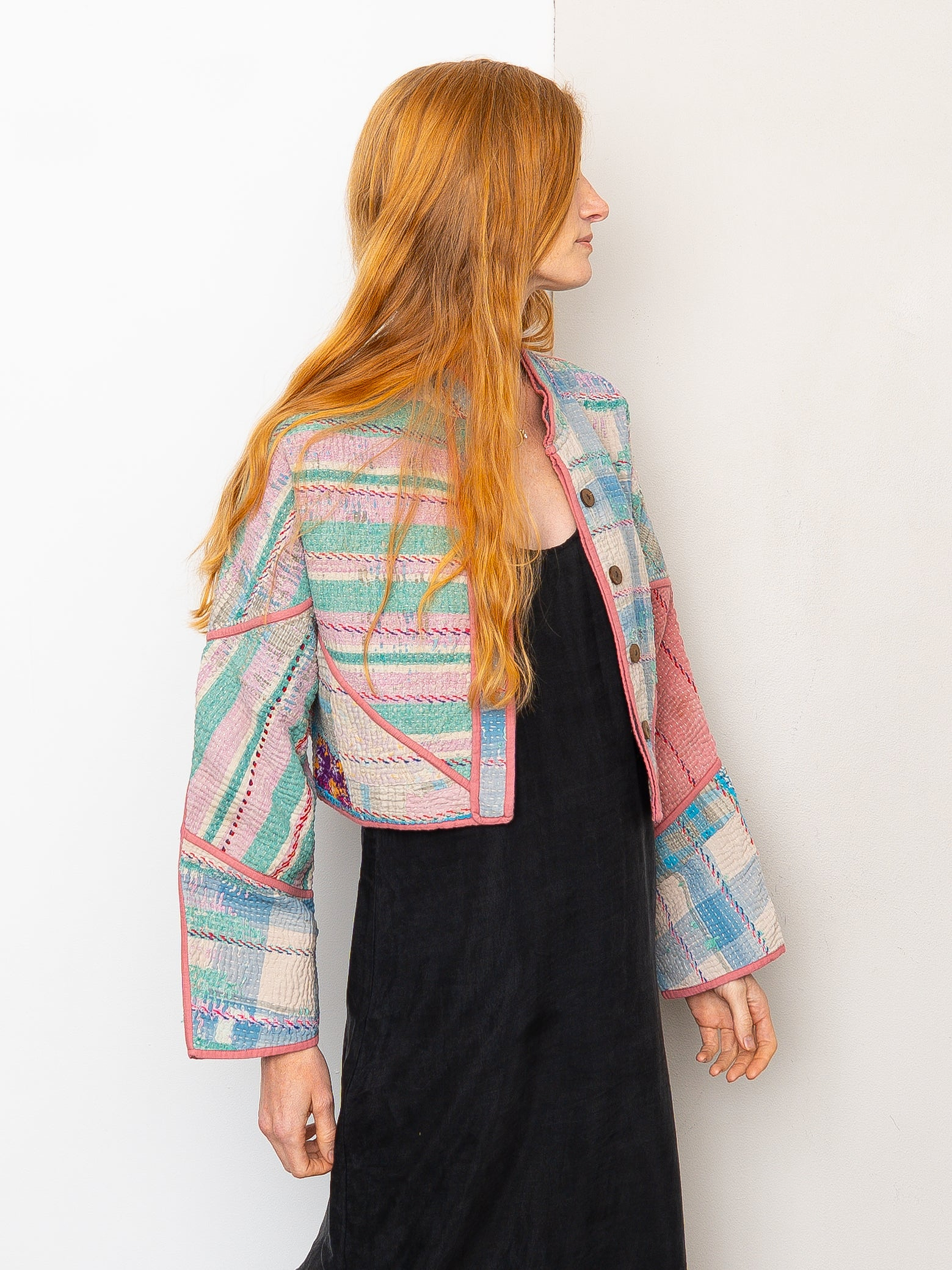 The Kaira Cropped Quilted Patchwork Kantha Jacket