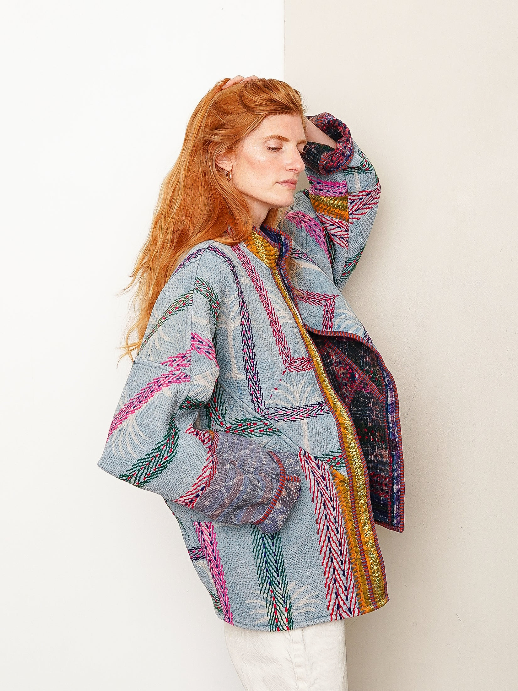 The Ishani Quilted Indigo Kantha Jacket