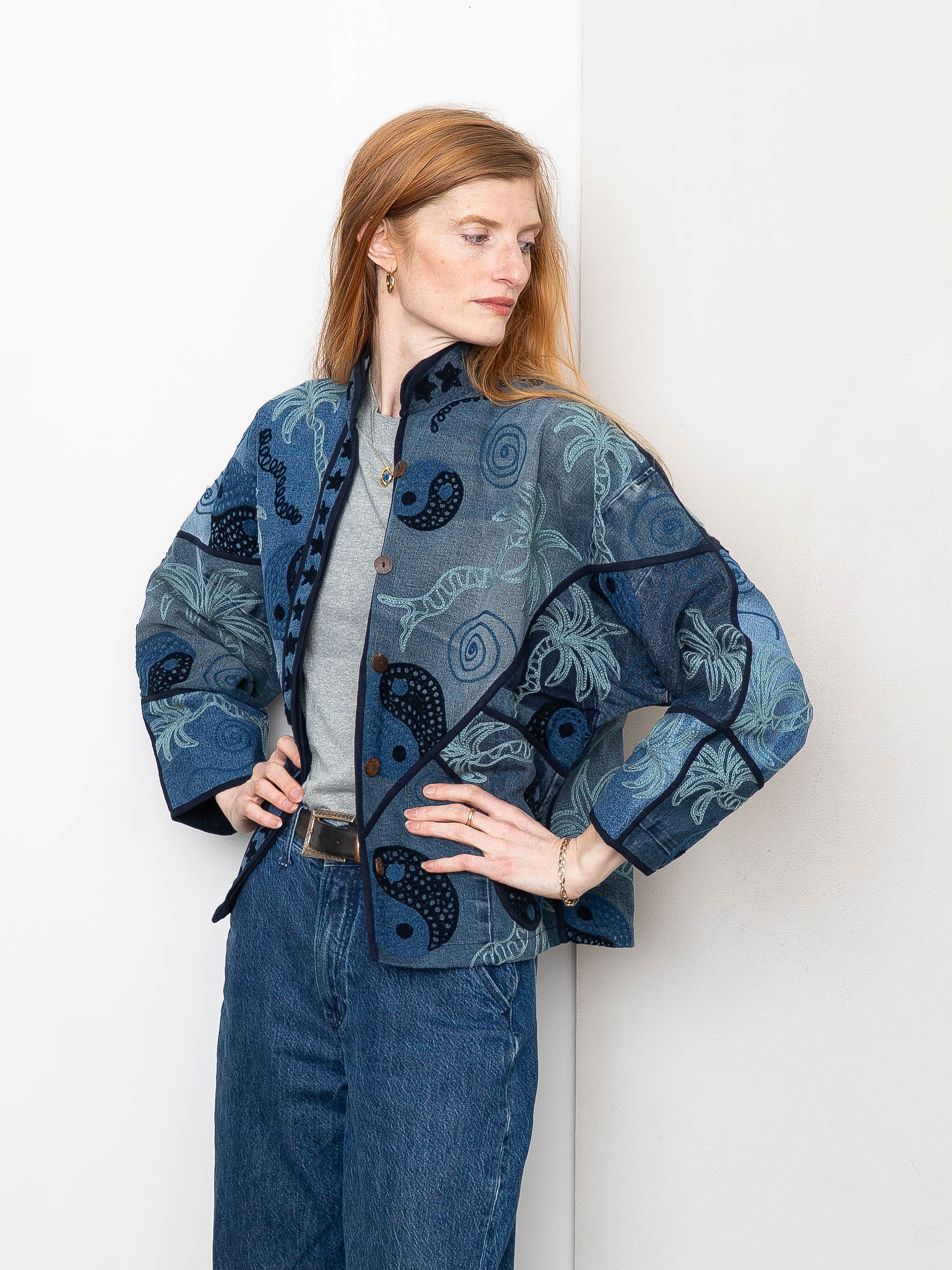 The Ladhiya Denim Suzani Jacket - Small