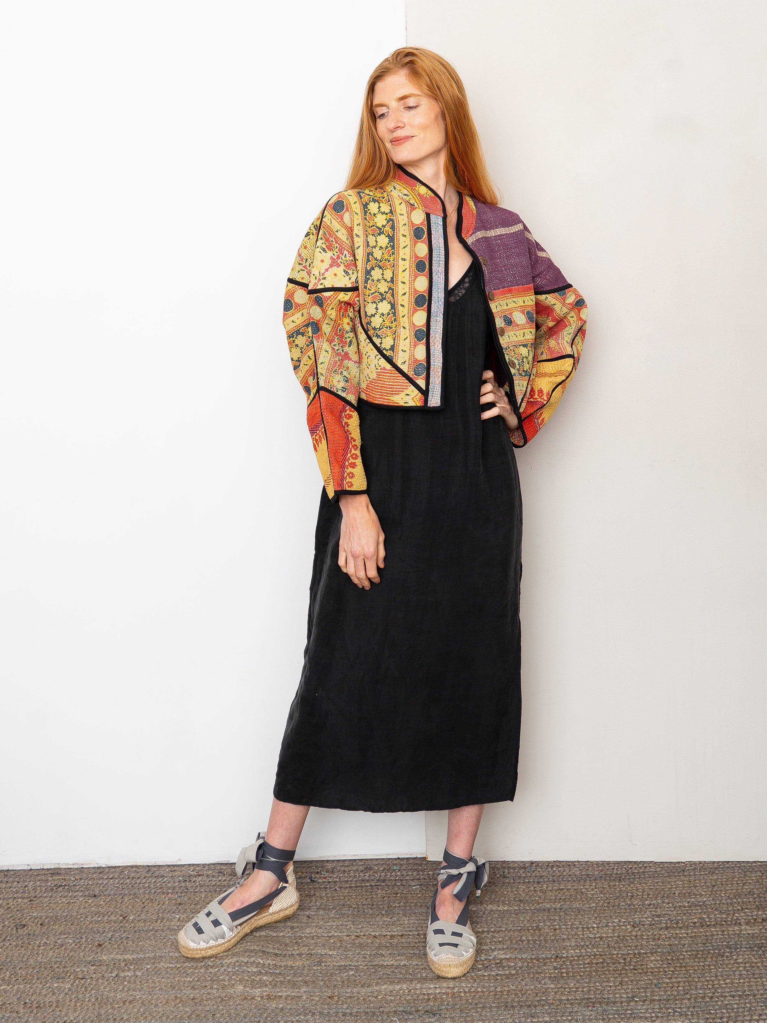The Kaira Cropped Quilted Patchwork Kantha Jacket