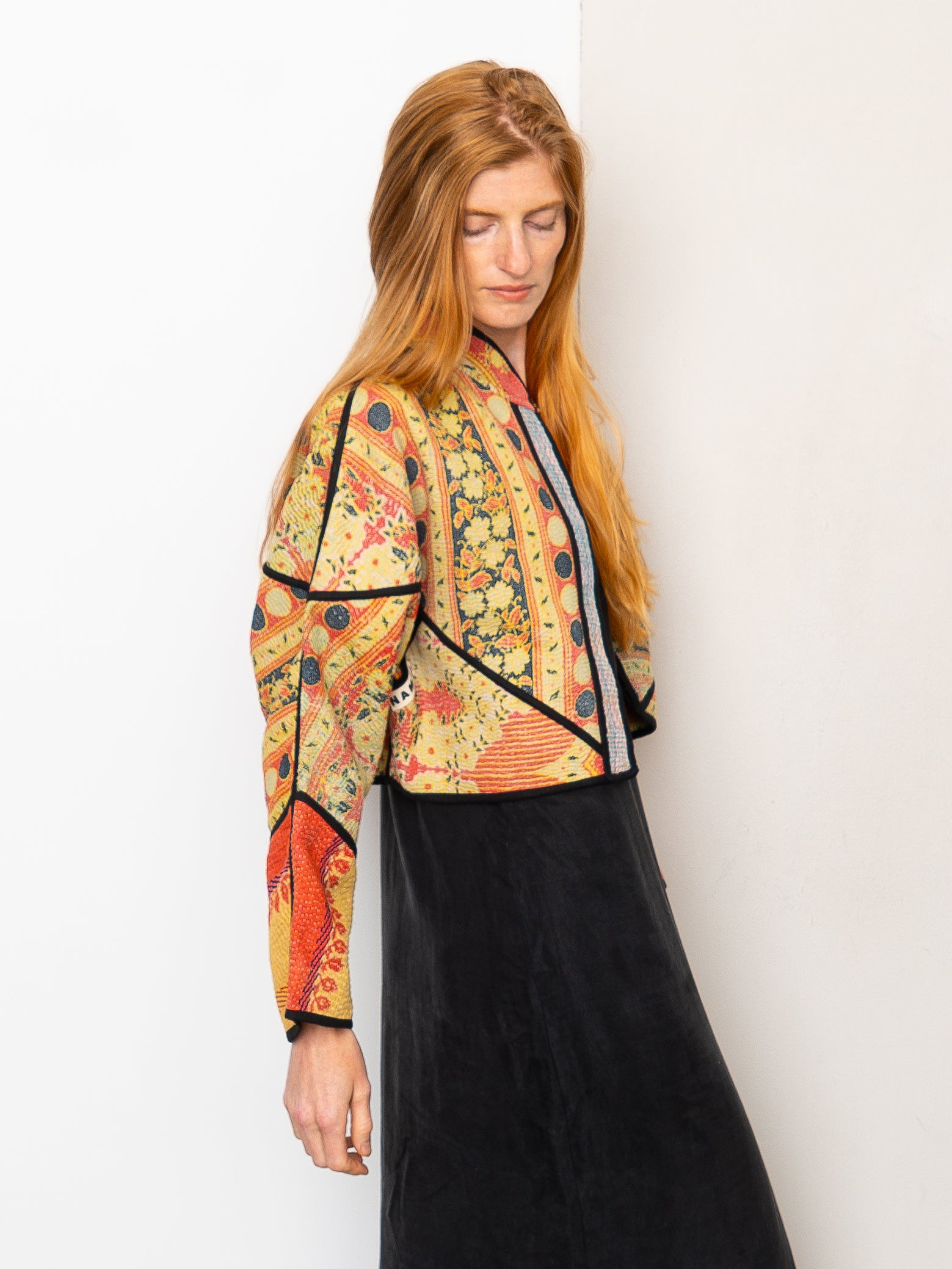 The Kaira Cropped Quilted Patchwork Kantha Jacket