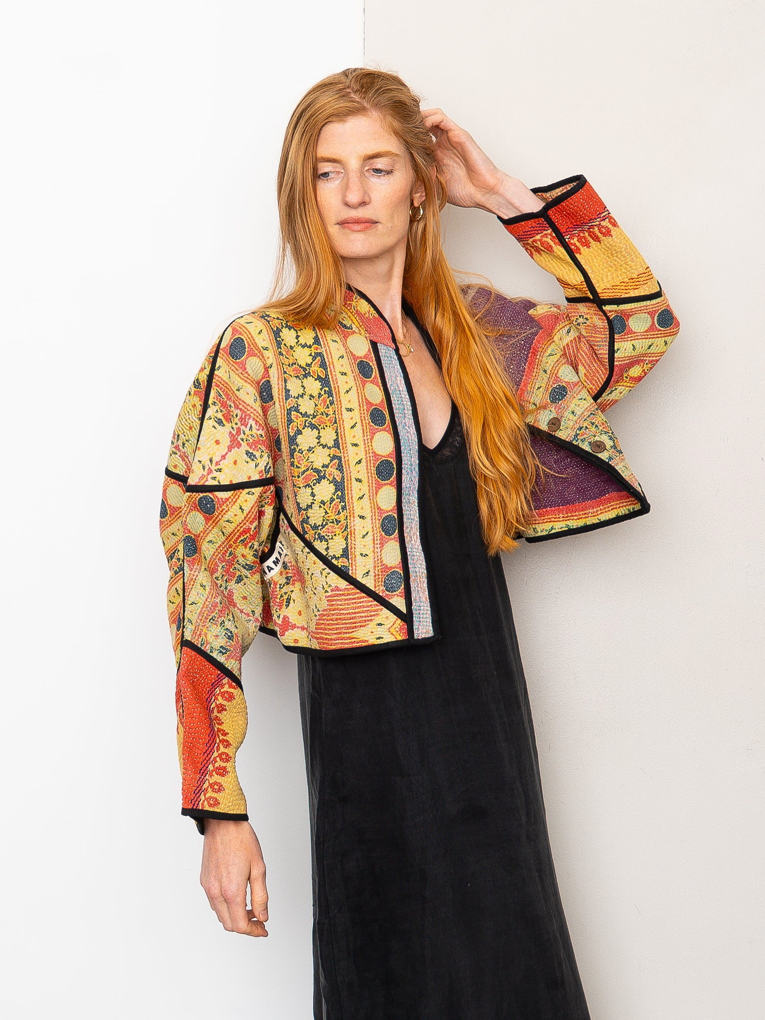 The Kaira Cropped Quilted Patchwork Kantha Jacket