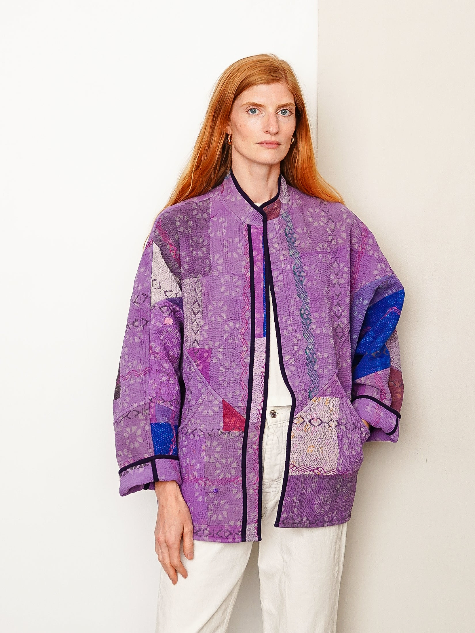 The Ishani Quilted Indigo Kantha Jacket