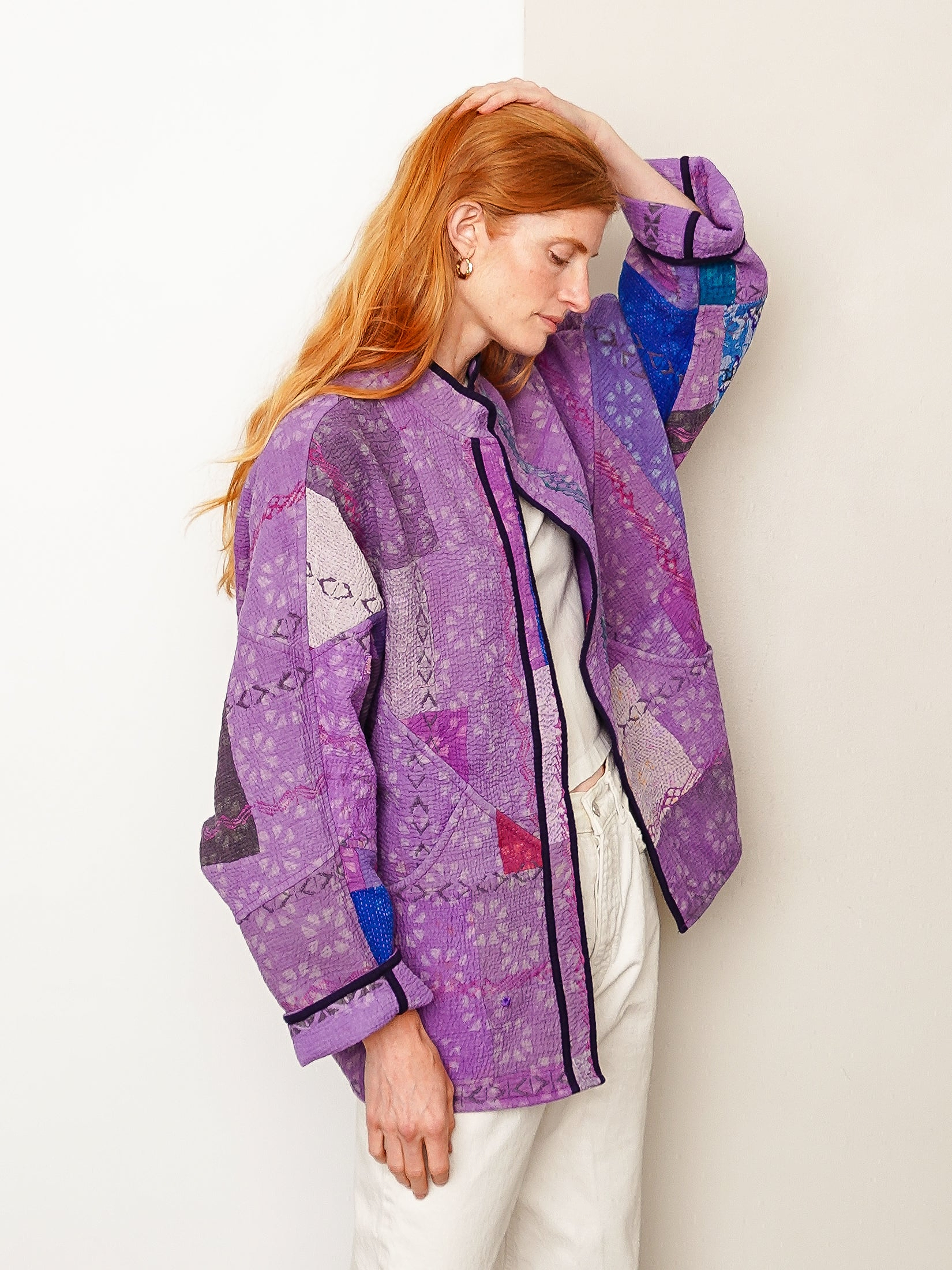 The Ishani Quilted Indigo Kantha Jacket
