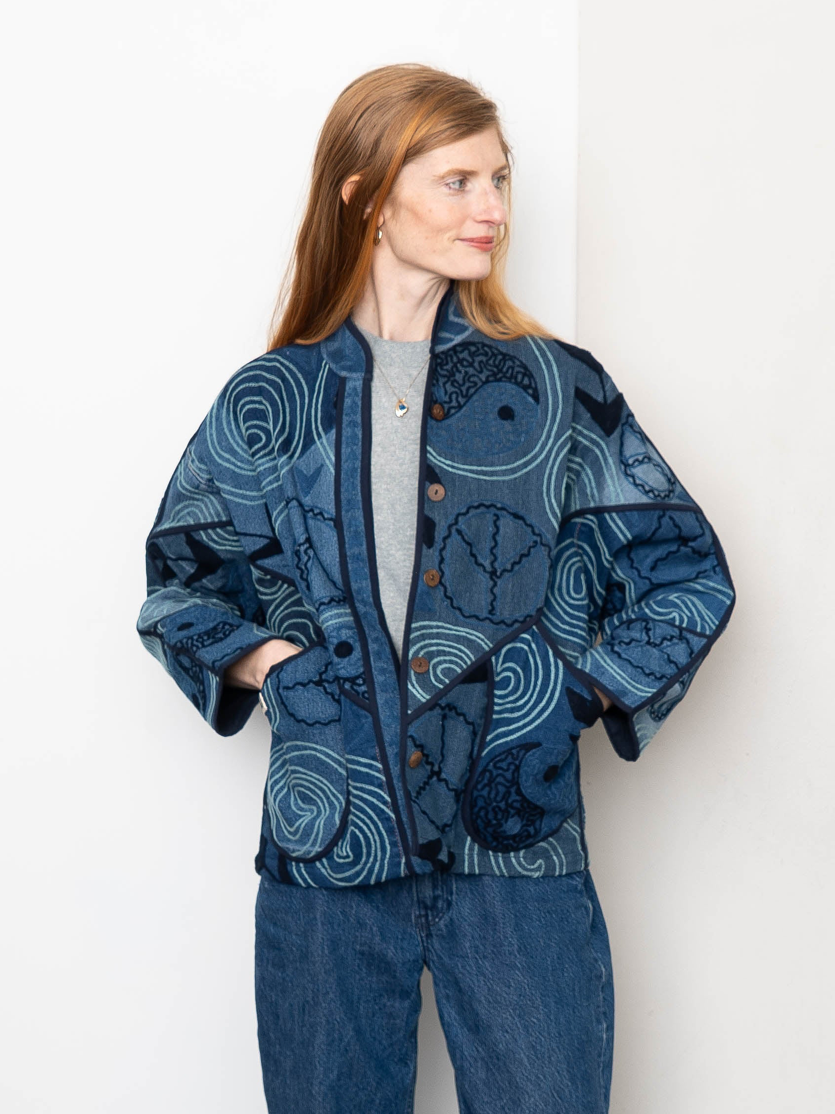 The Ladhiya Denim Suzani Jacket - Small