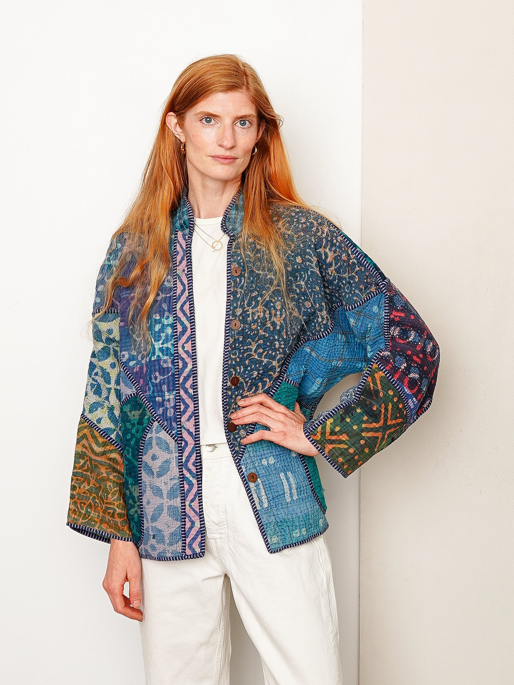 The Ladhiya Quilted Indigo Kantha Jacket
