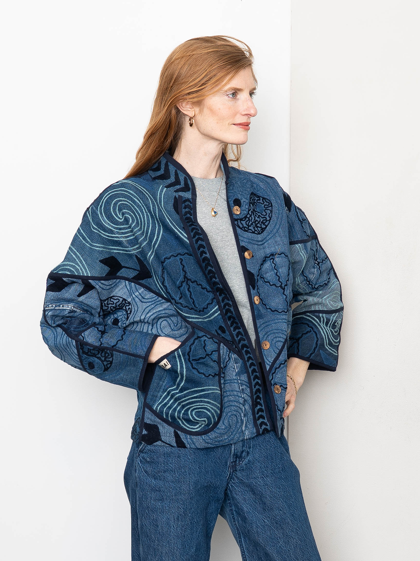 The Ladhiya Denim Suzani Jacket - Small
