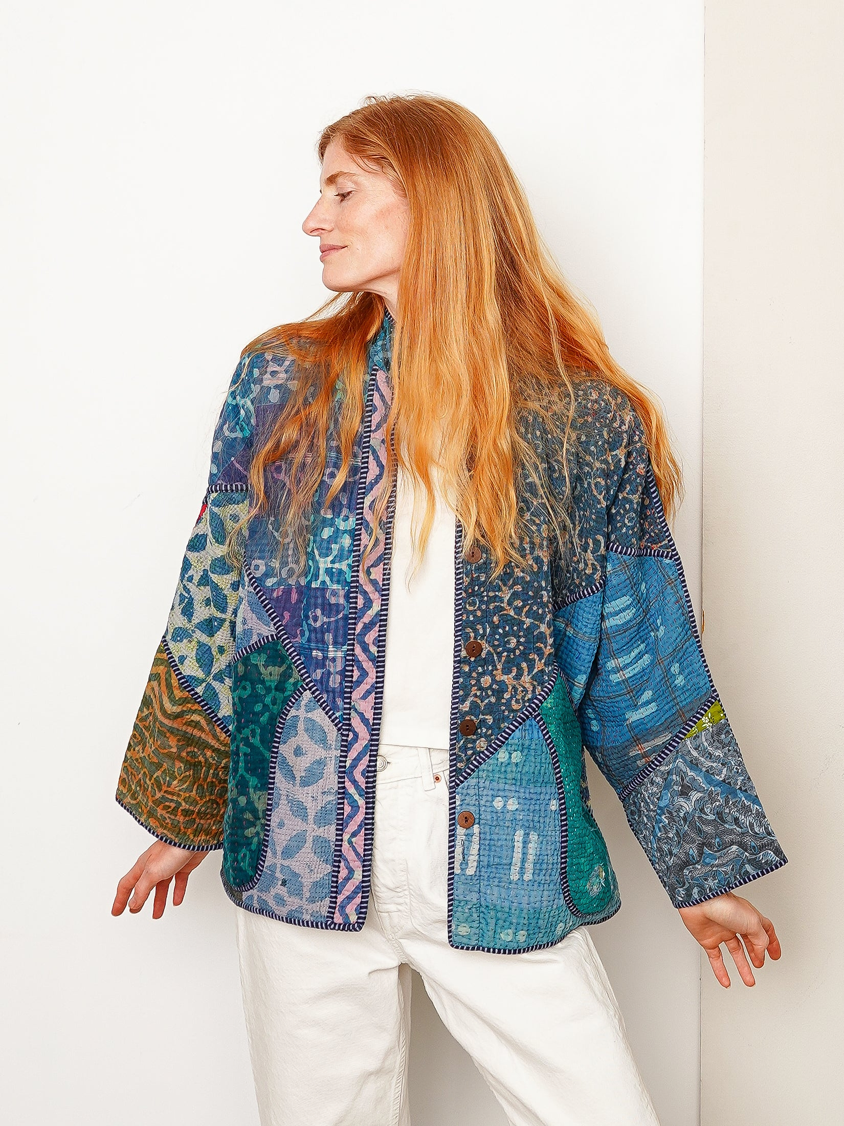 The Ladhiya Quilted Indigo Kantha Jacket