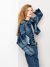 The Kaira Cropped Denim Suzani Jacket - Medium