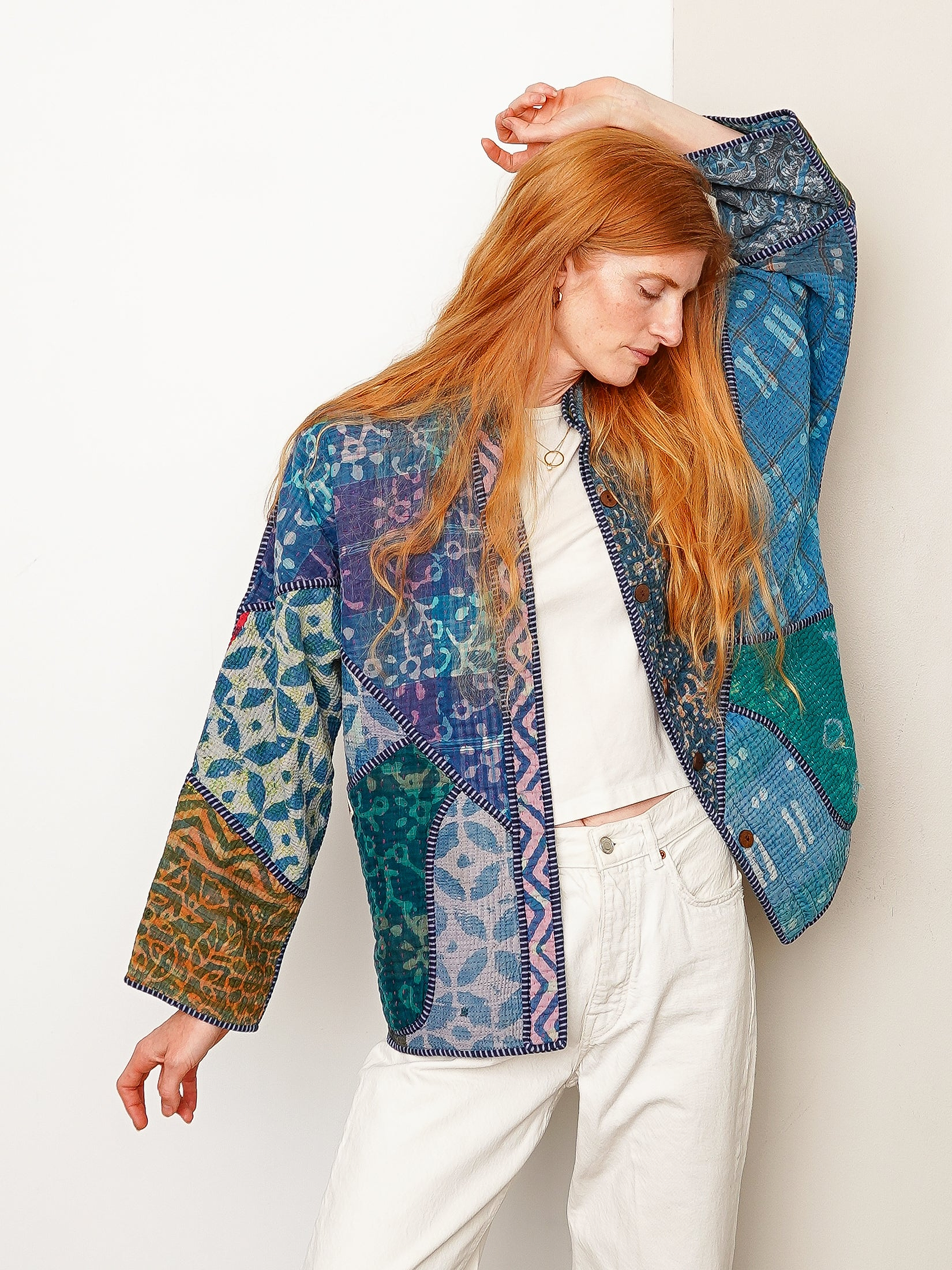 The Ladhiya Quilted Indigo Kantha Jacket