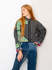 The Kaira Cropped Quilted Patchwork Kantha Jacket