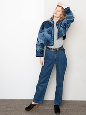 The Kaira Cropped Denim Suzani Jacket - Medium