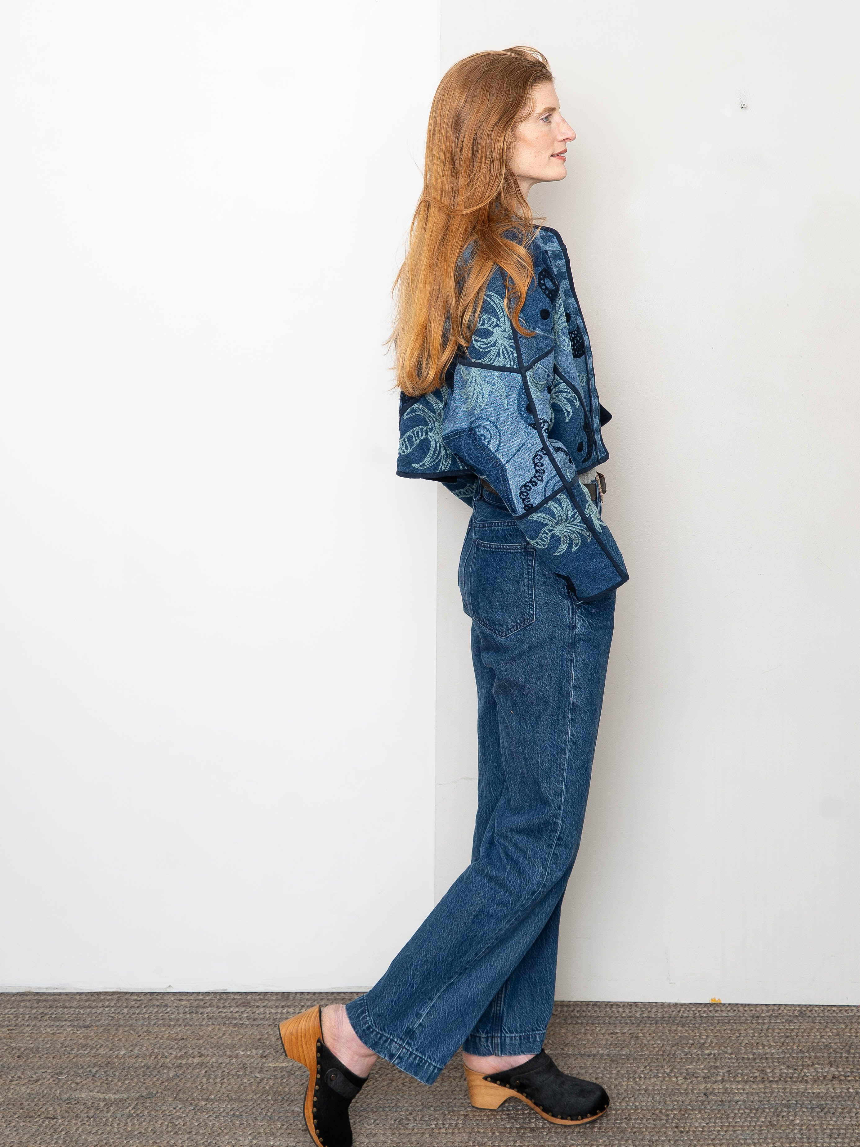 The Kaira Cropped Denim Suzani Jacket - Medium