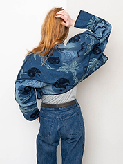 The Kaira Cropped Denim Suzani Jacket - Medium