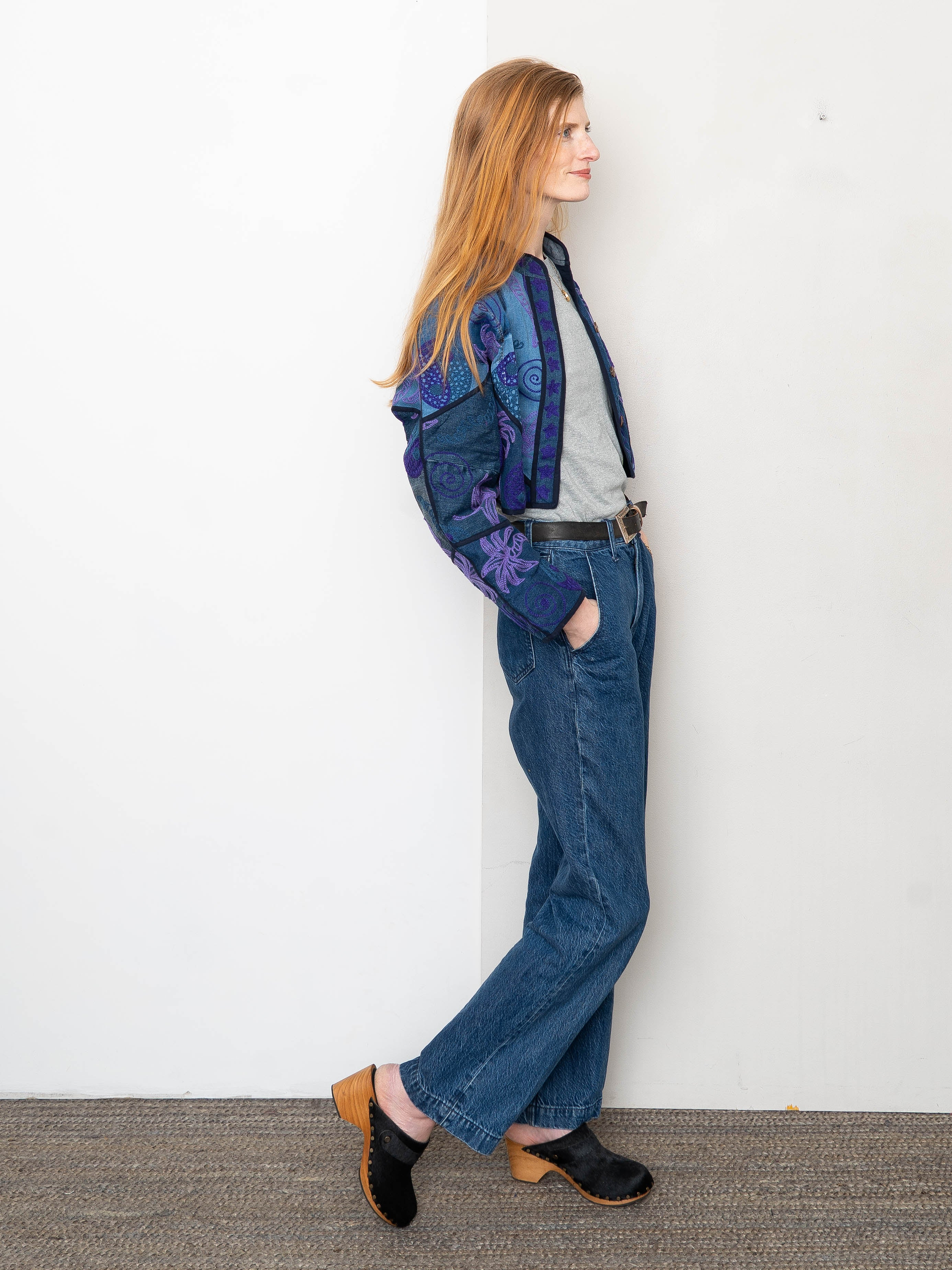 The Kaira Cropped Denim Suzani Jacket - Medium