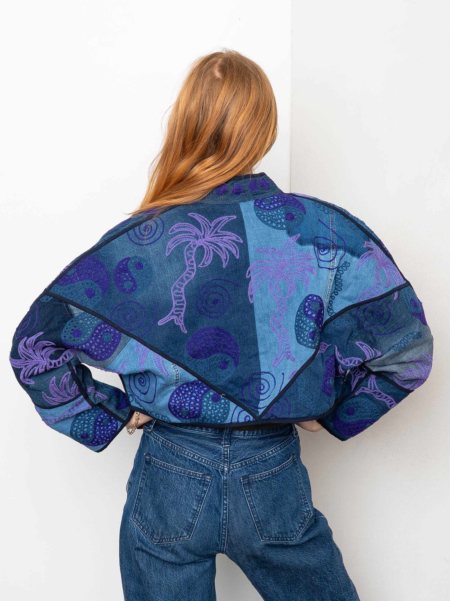 The Kaira Cropped Denim Suzani Jacket - Medium