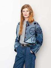 The Kaira Cropped Denim Suzani Jacket - Medium