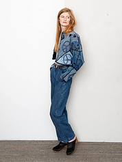 The Kaira Cropped Denim Suzani Jacket - Medium