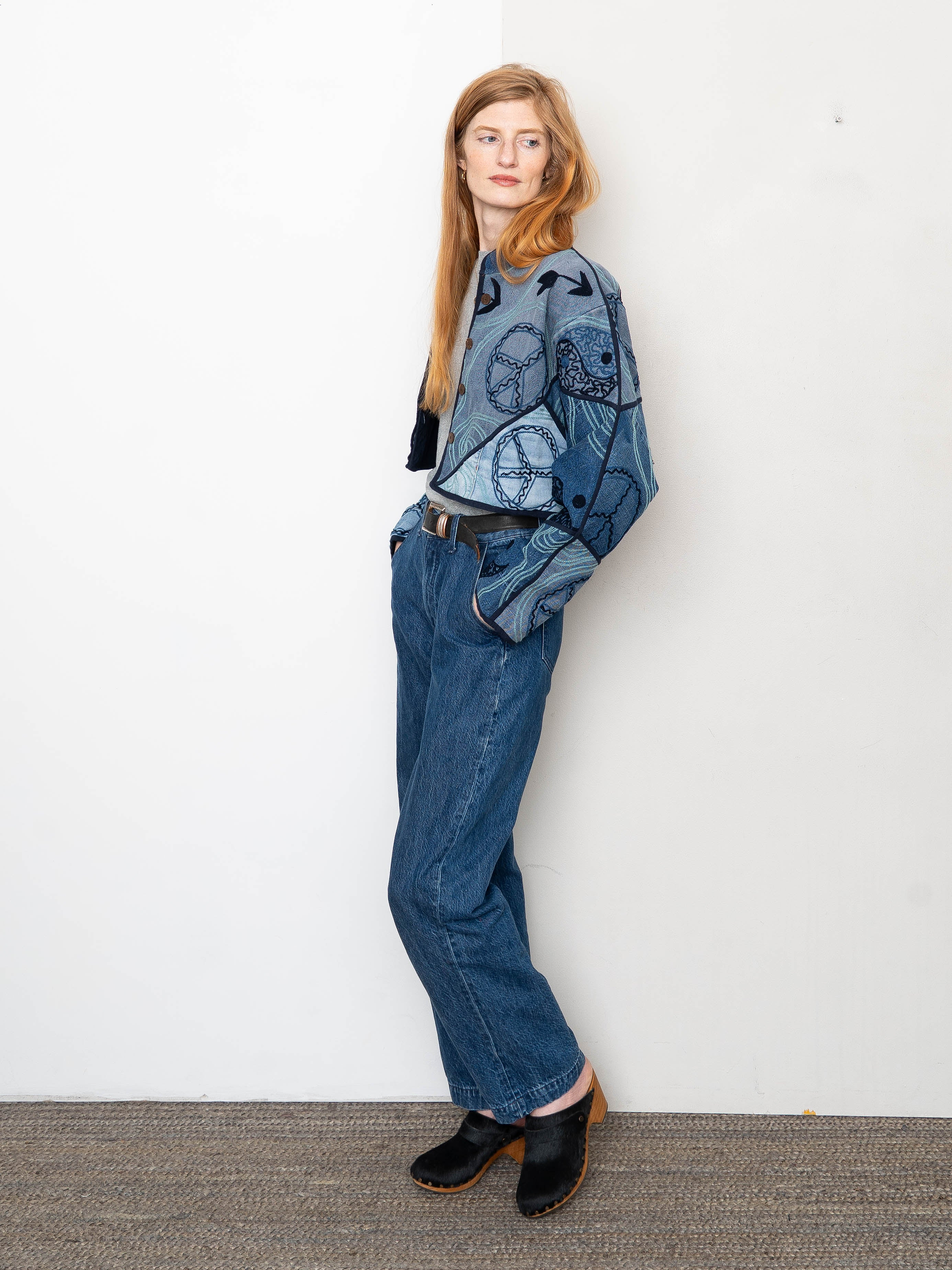 The Kaira Cropped Denim Suzani Jacket - Medium