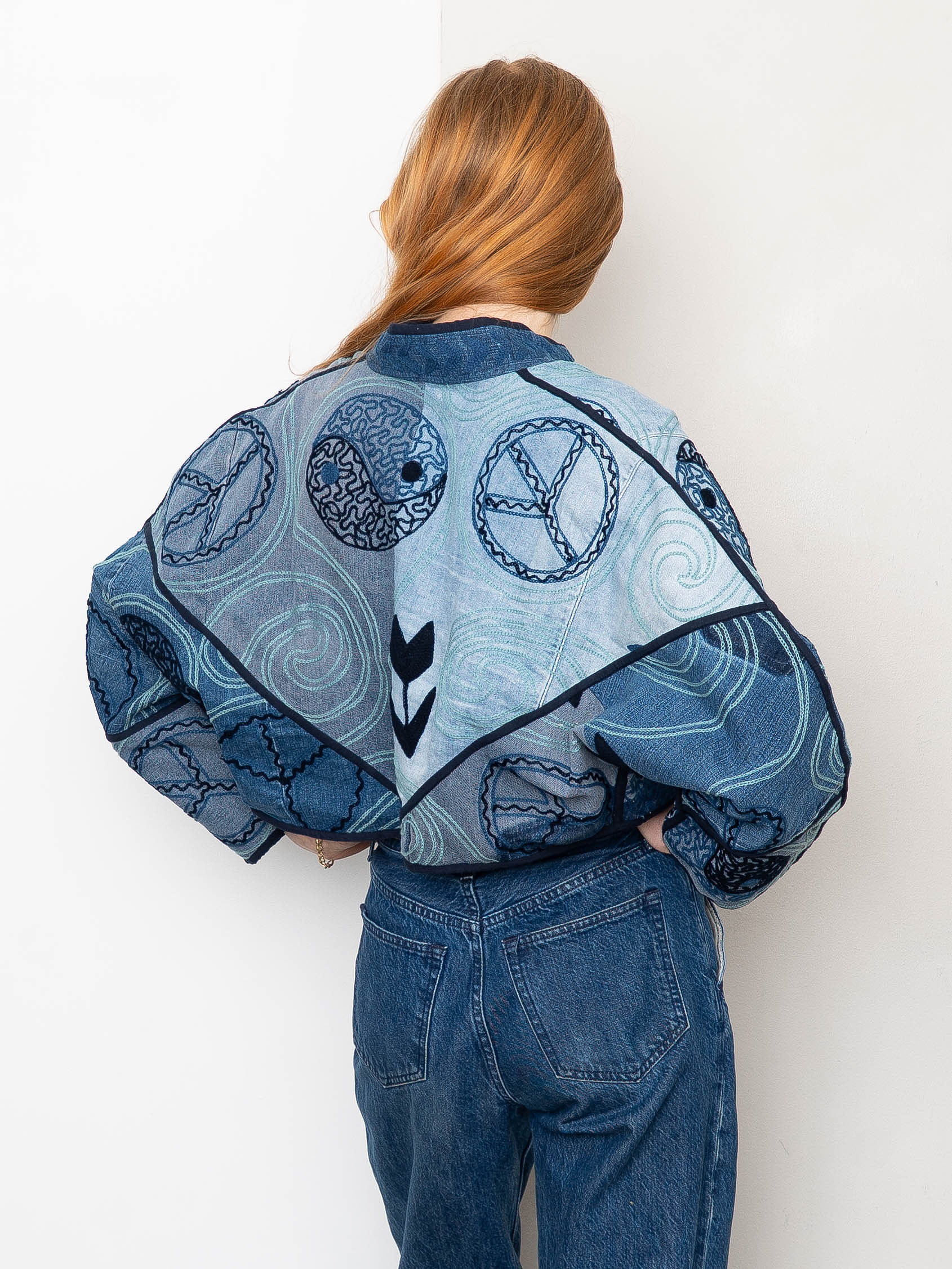 The Kaira Cropped Denim Suzani Jacket - Medium