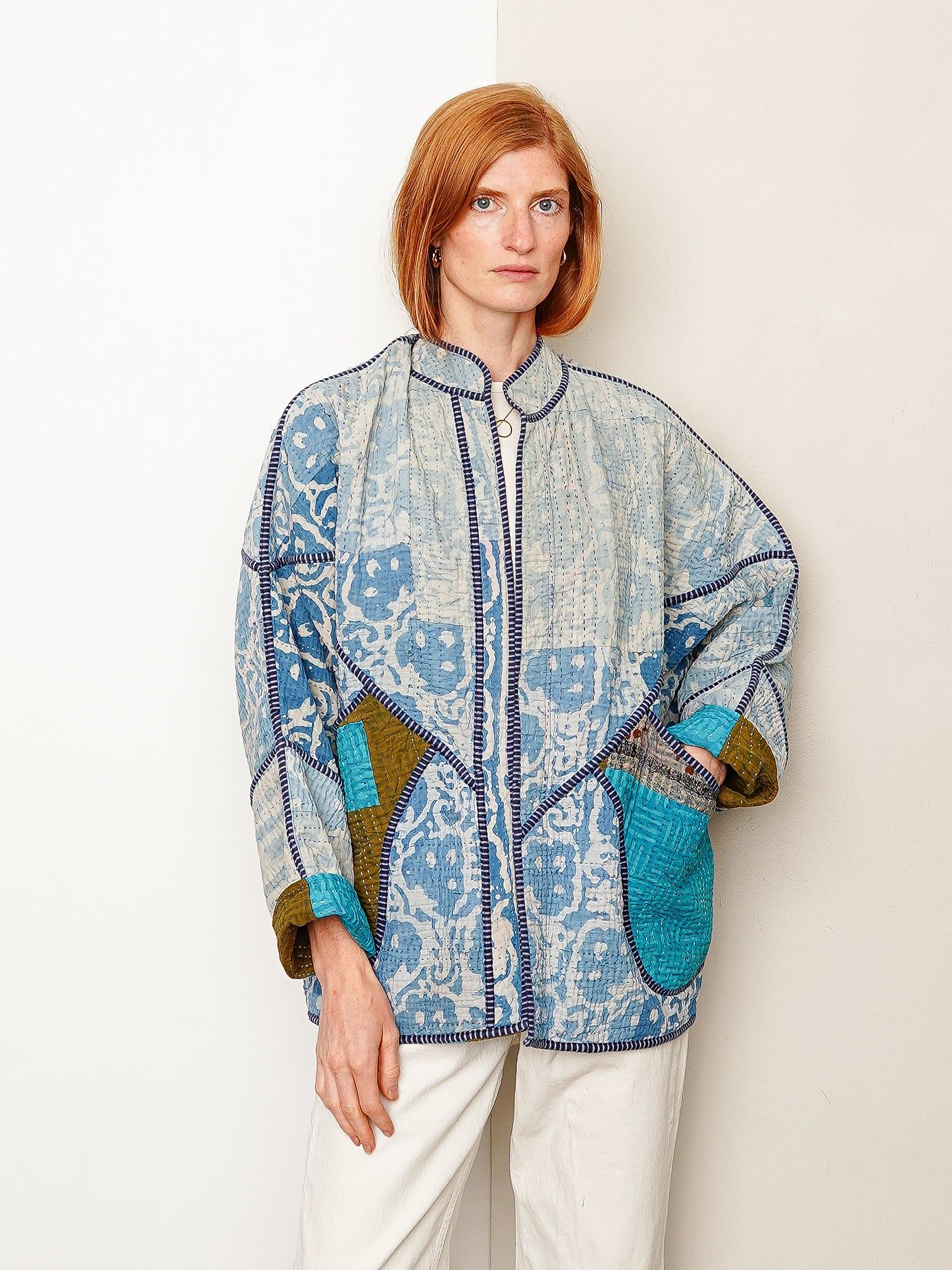 The Ishani Quilted Indigo Kantha Jacket