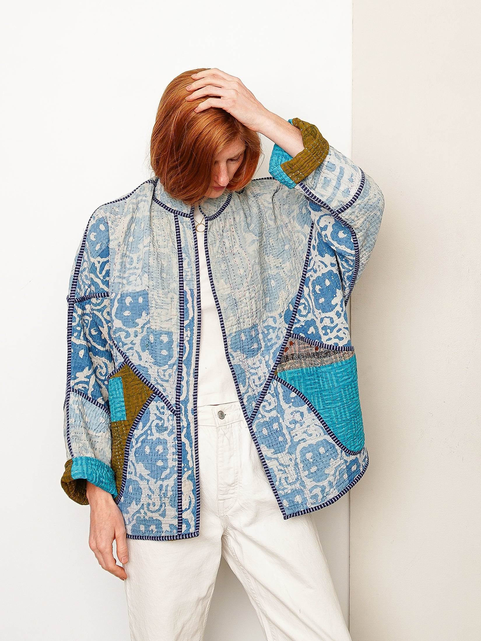 The Ishani Quilted Indigo Kantha Jacket