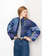 The Kaira Cropped Denim Suzani Jacket - Medium