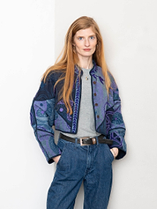 The Kaira Cropped Denim Suzani Jacket - Medium