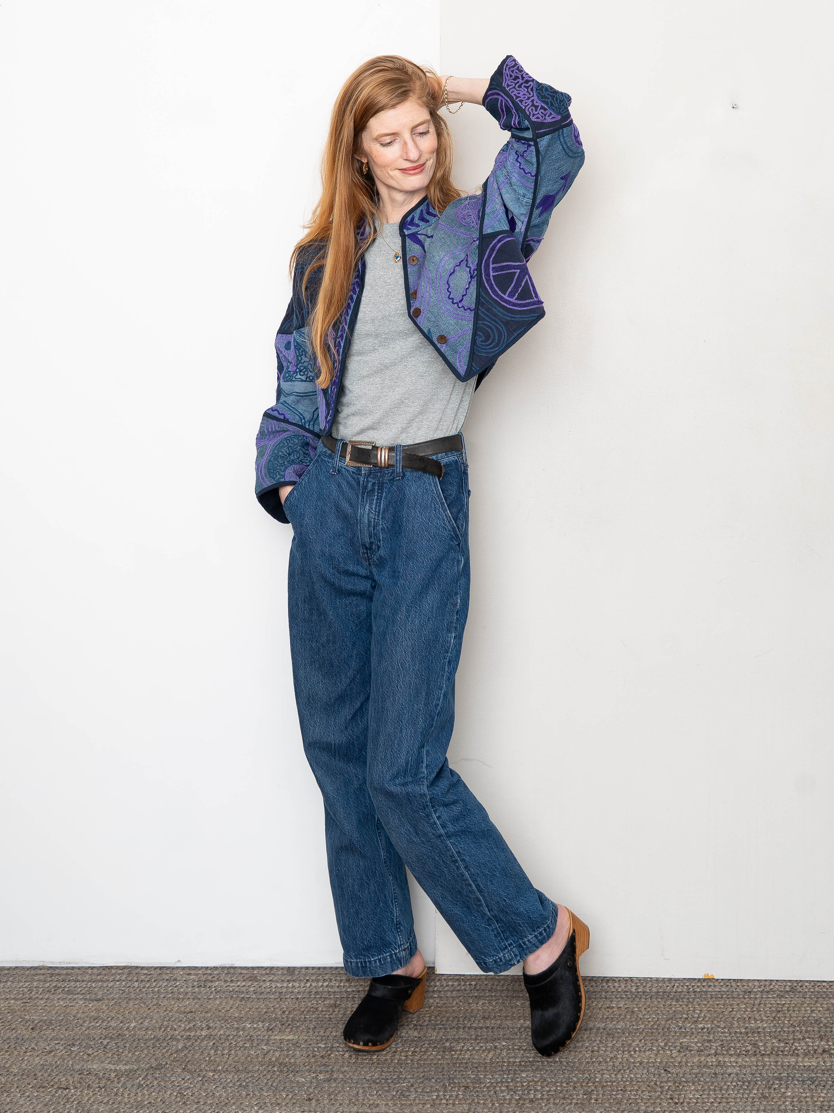 The Kaira Cropped Denim Suzani Jacket - Medium