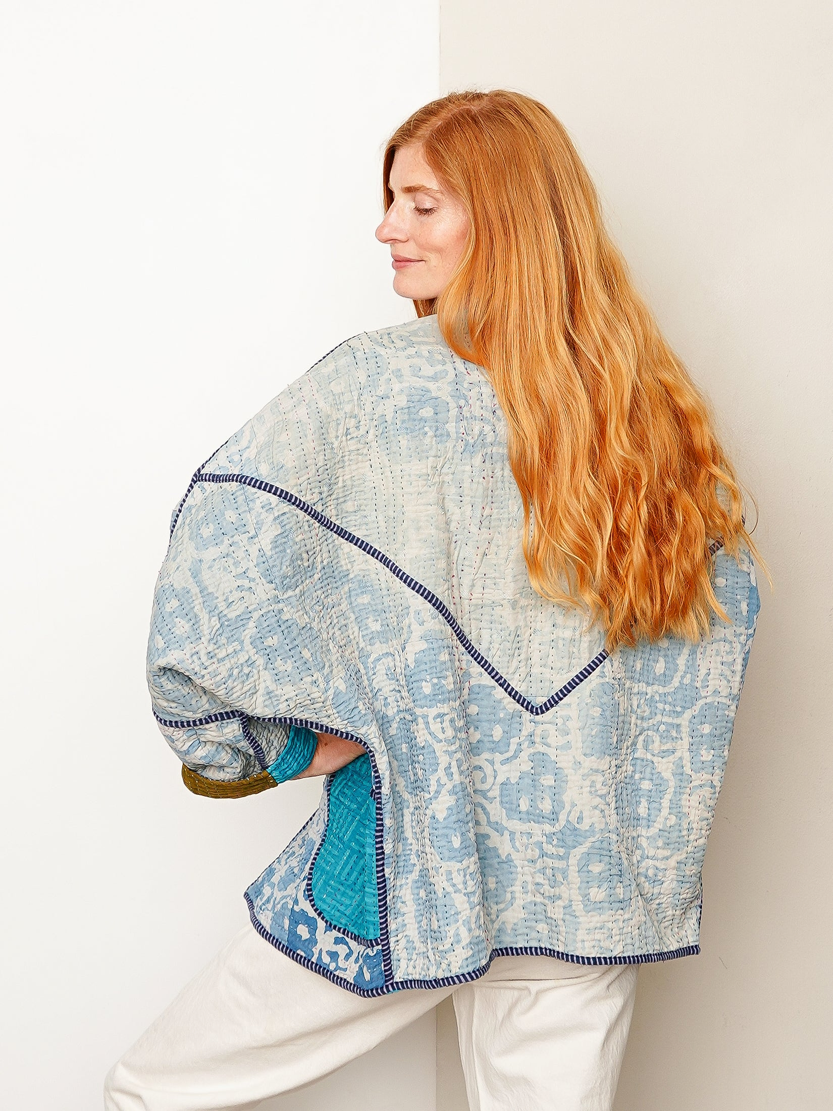 The Ishani Quilted Indigo Kantha Jacket