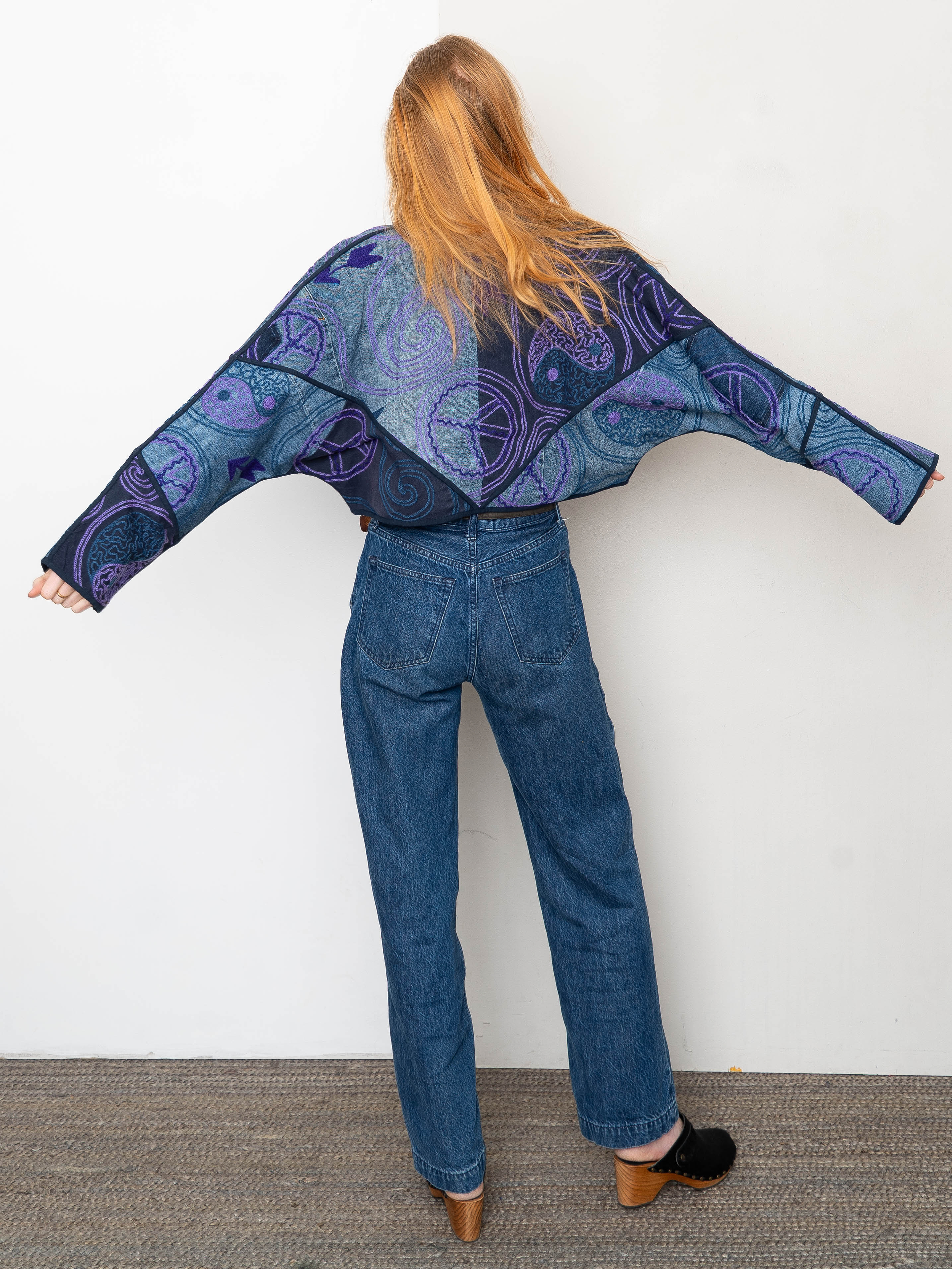 The Kaira Cropped Denim Suzani Jacket - Medium