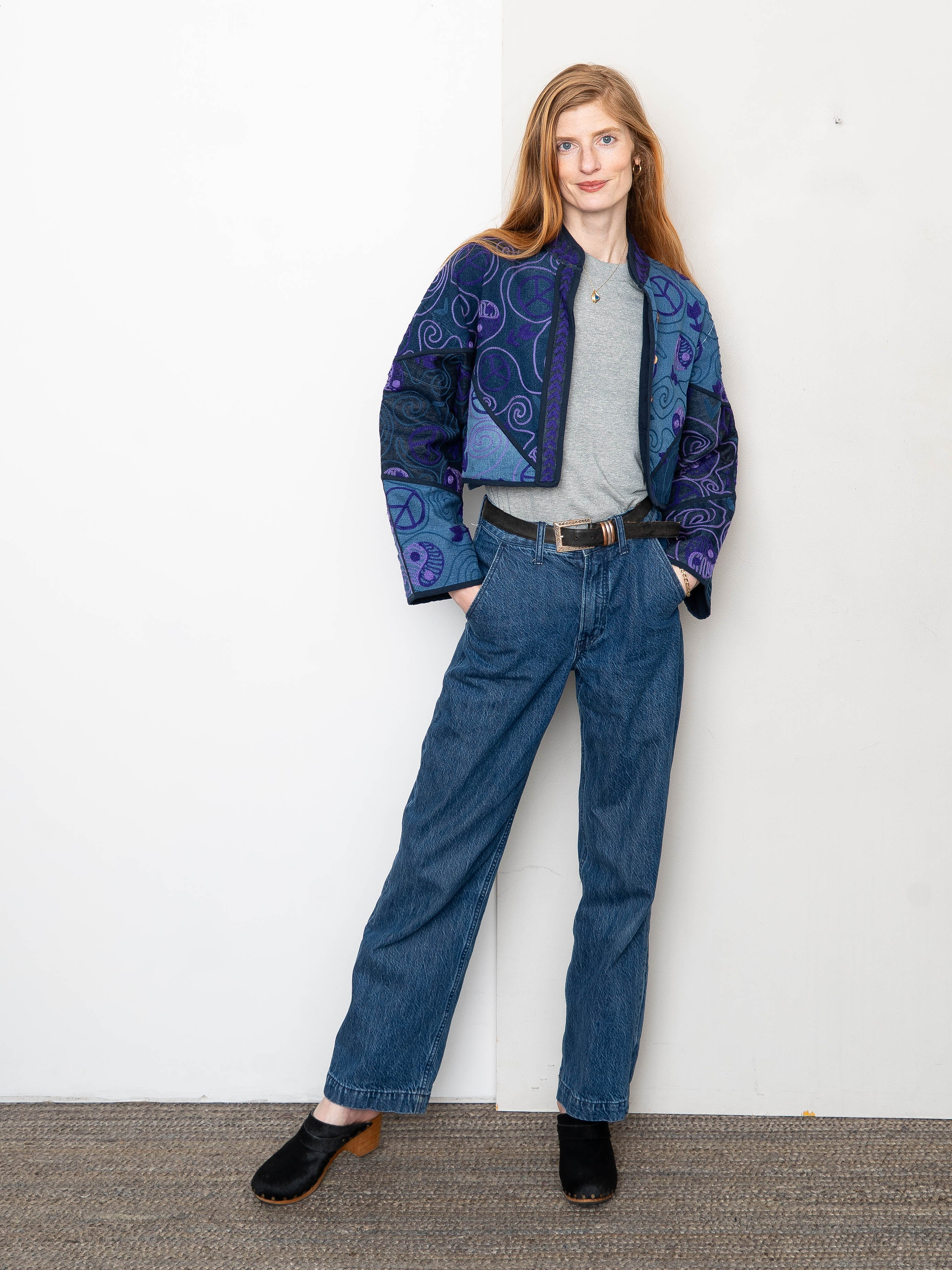 The Kaira Cropped Denim Suzani Jacket - Medium