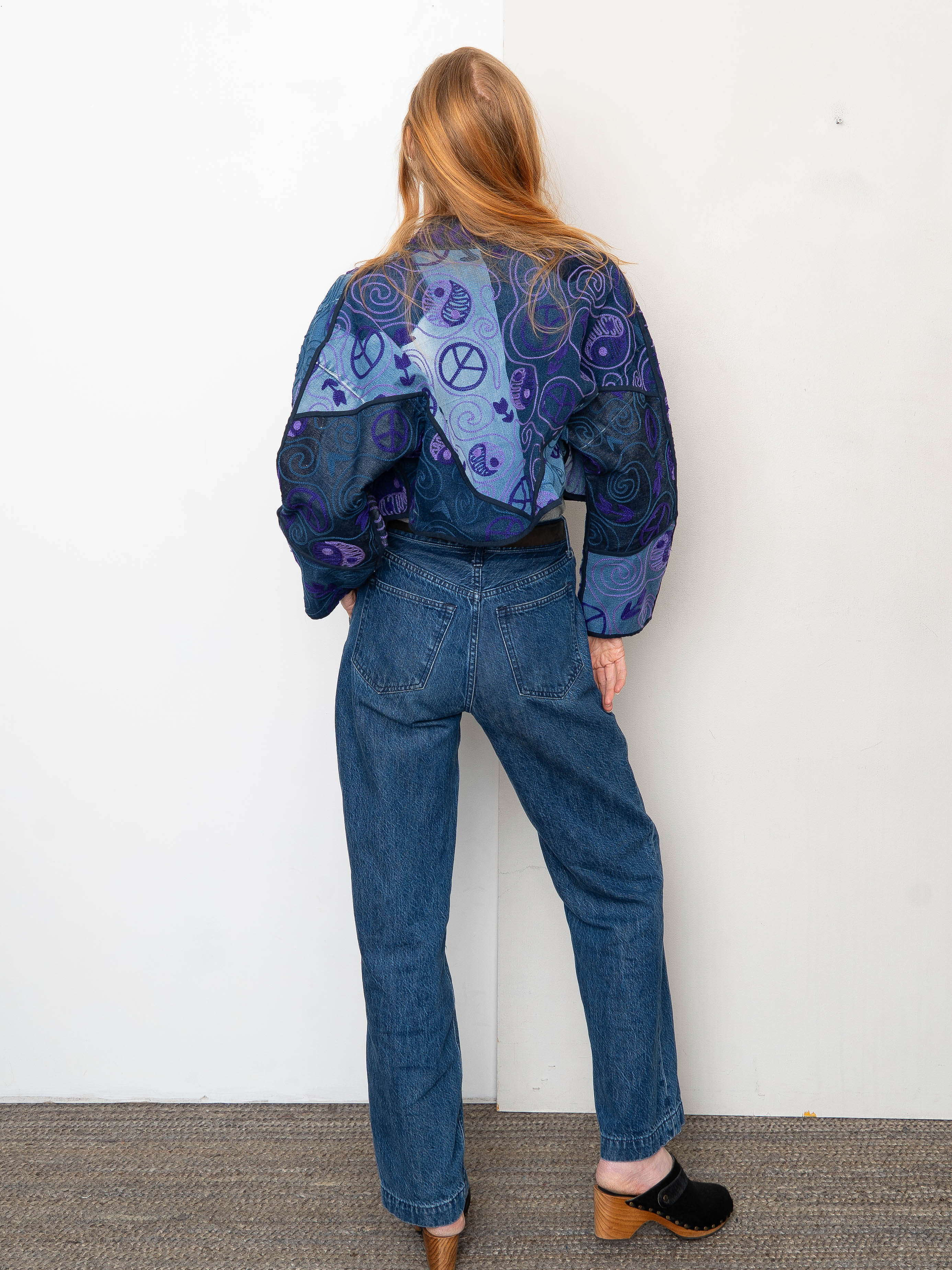 The Kaira Cropped Denim Suzani Jacket - Medium