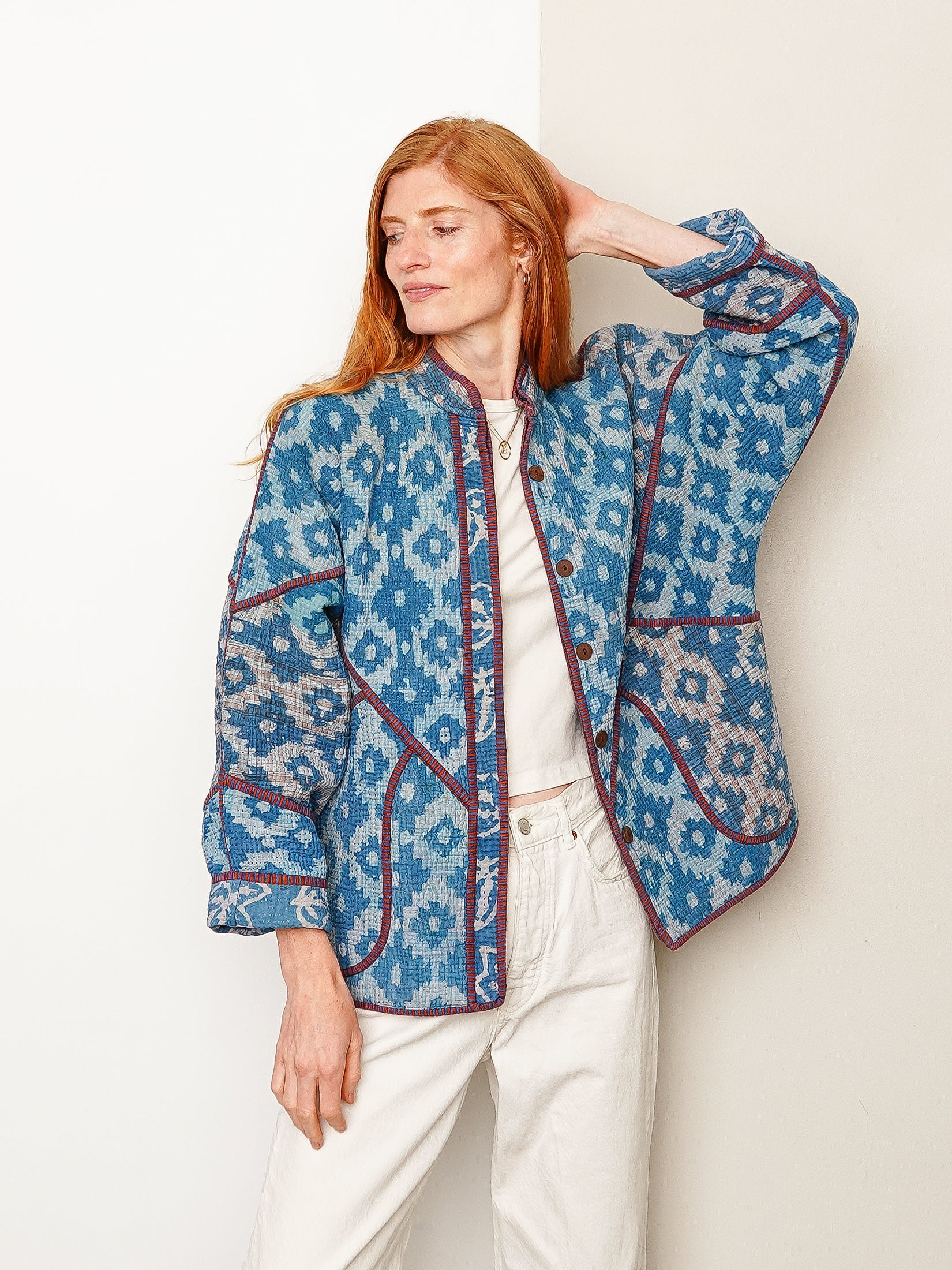 The Ladhiya Quilted Indigo Kantha Jacket
