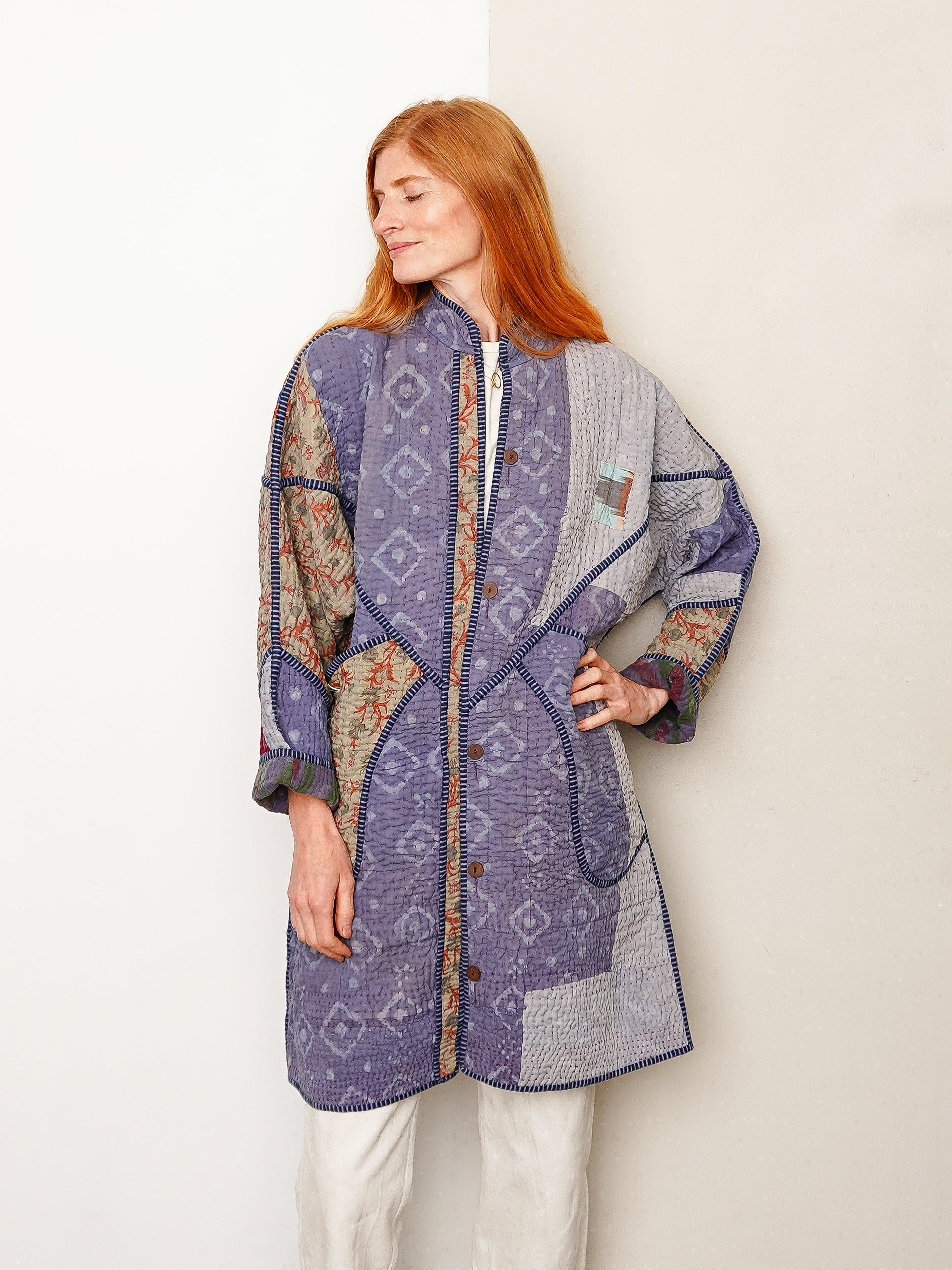 The Sai Quilted Indigo Kantha Coat