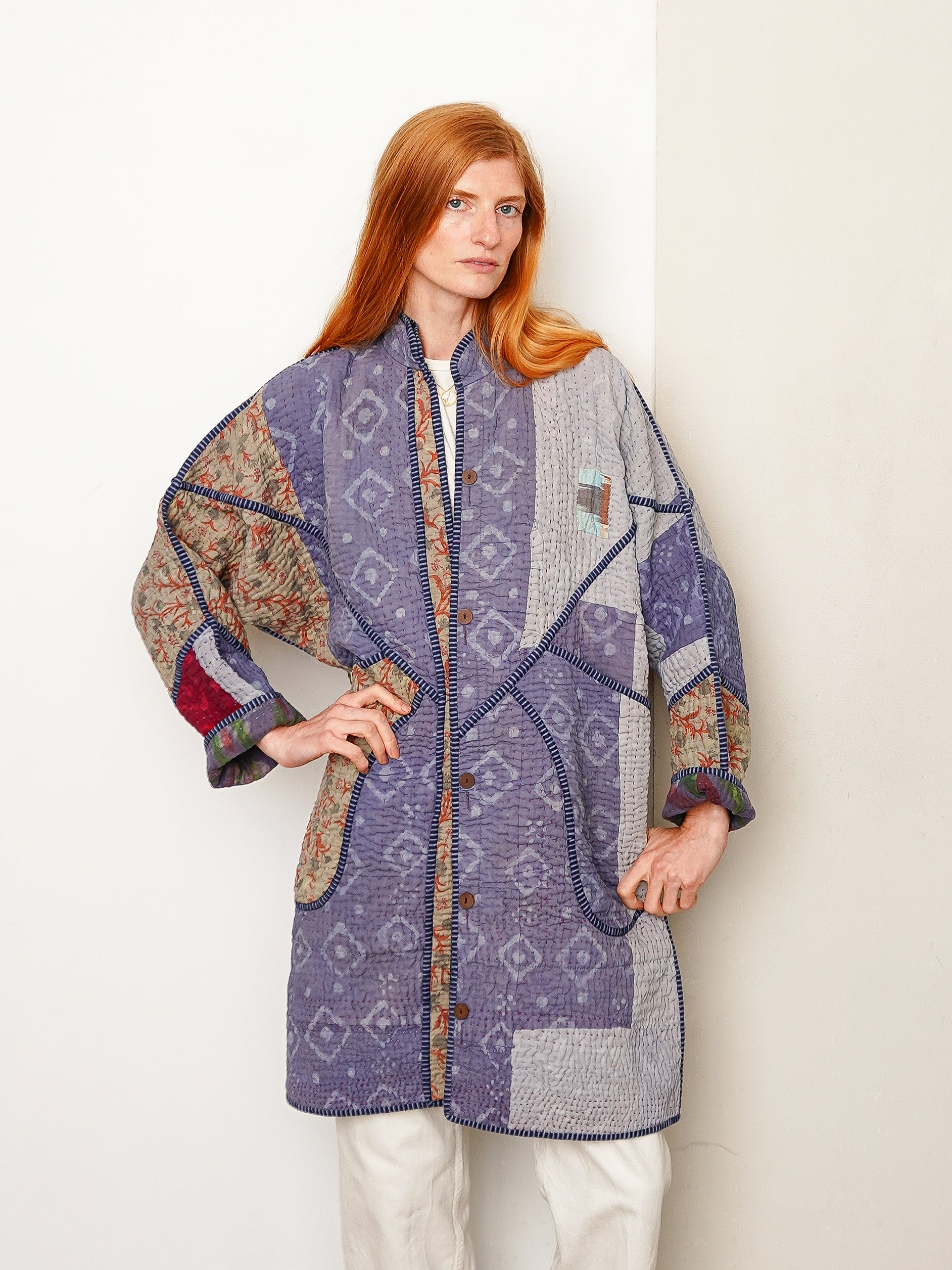The Sai Quilted Indigo Kantha Coat