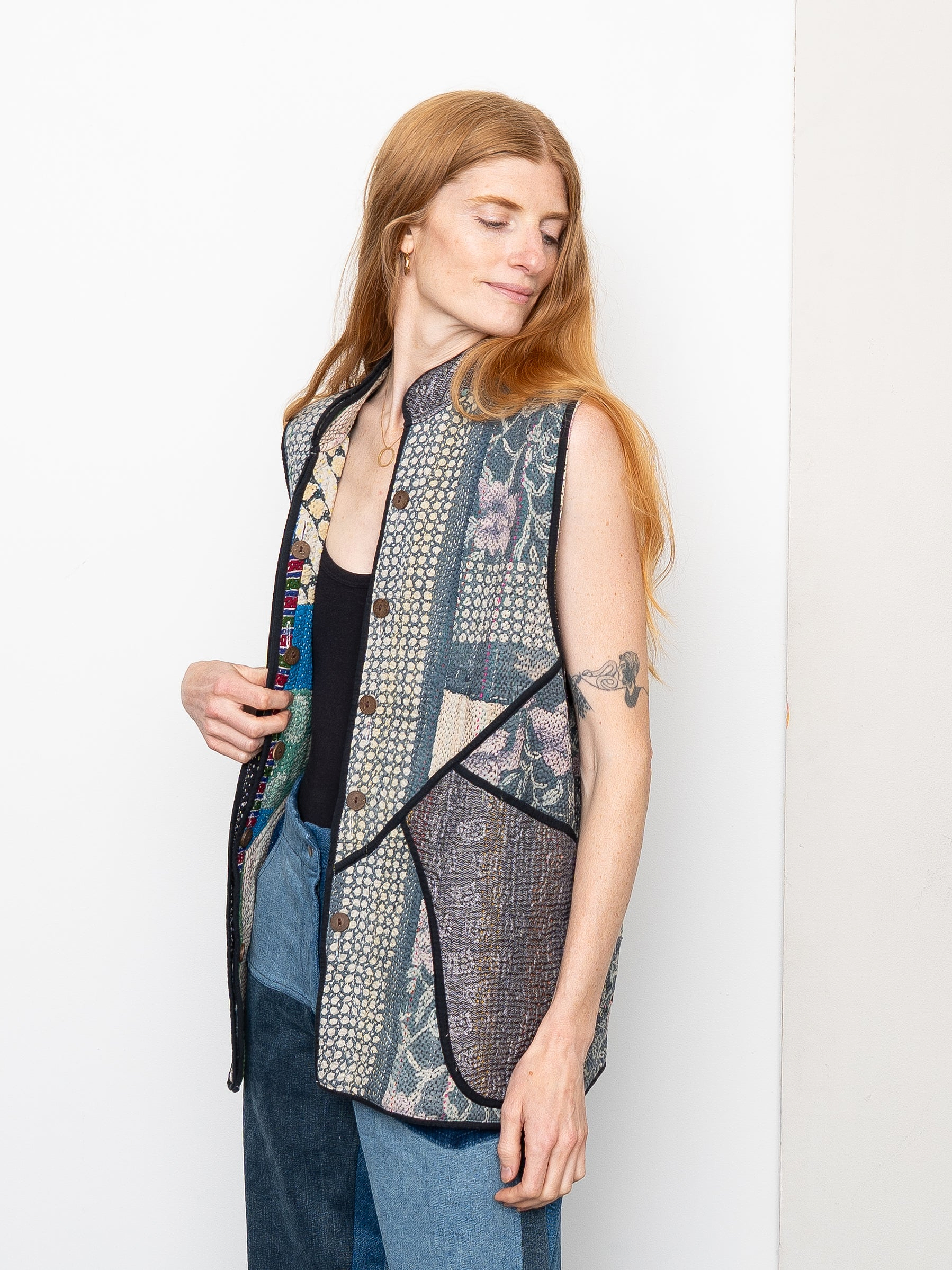 The Ladhiya Quilted Patchwork Kantha Vest
