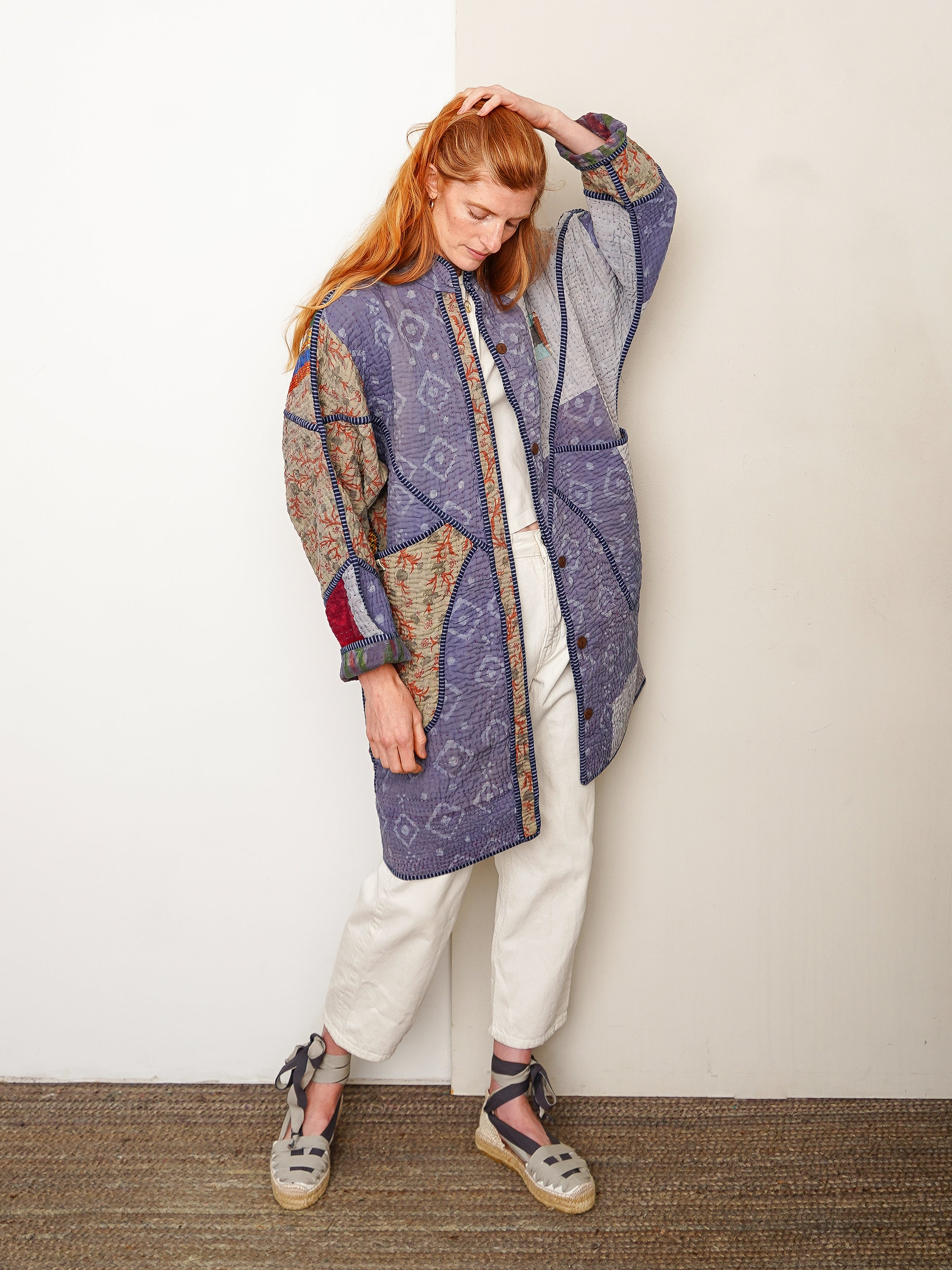 The Sai Quilted Indigo Kantha Coat